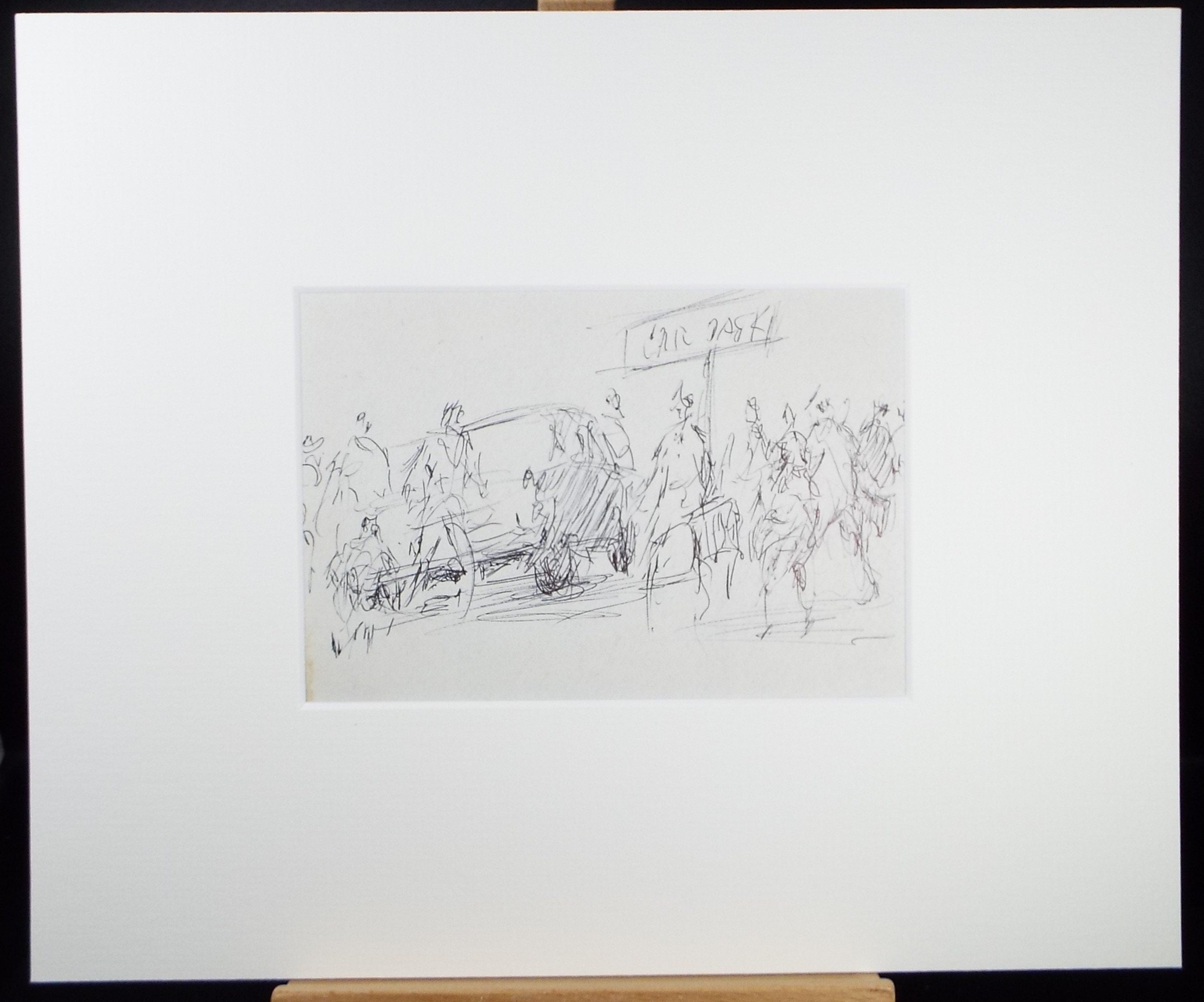 Original Pen & ink sketch, 'Car with Figures', Hugh McKenzie (1909-2005), Mid 20th Century