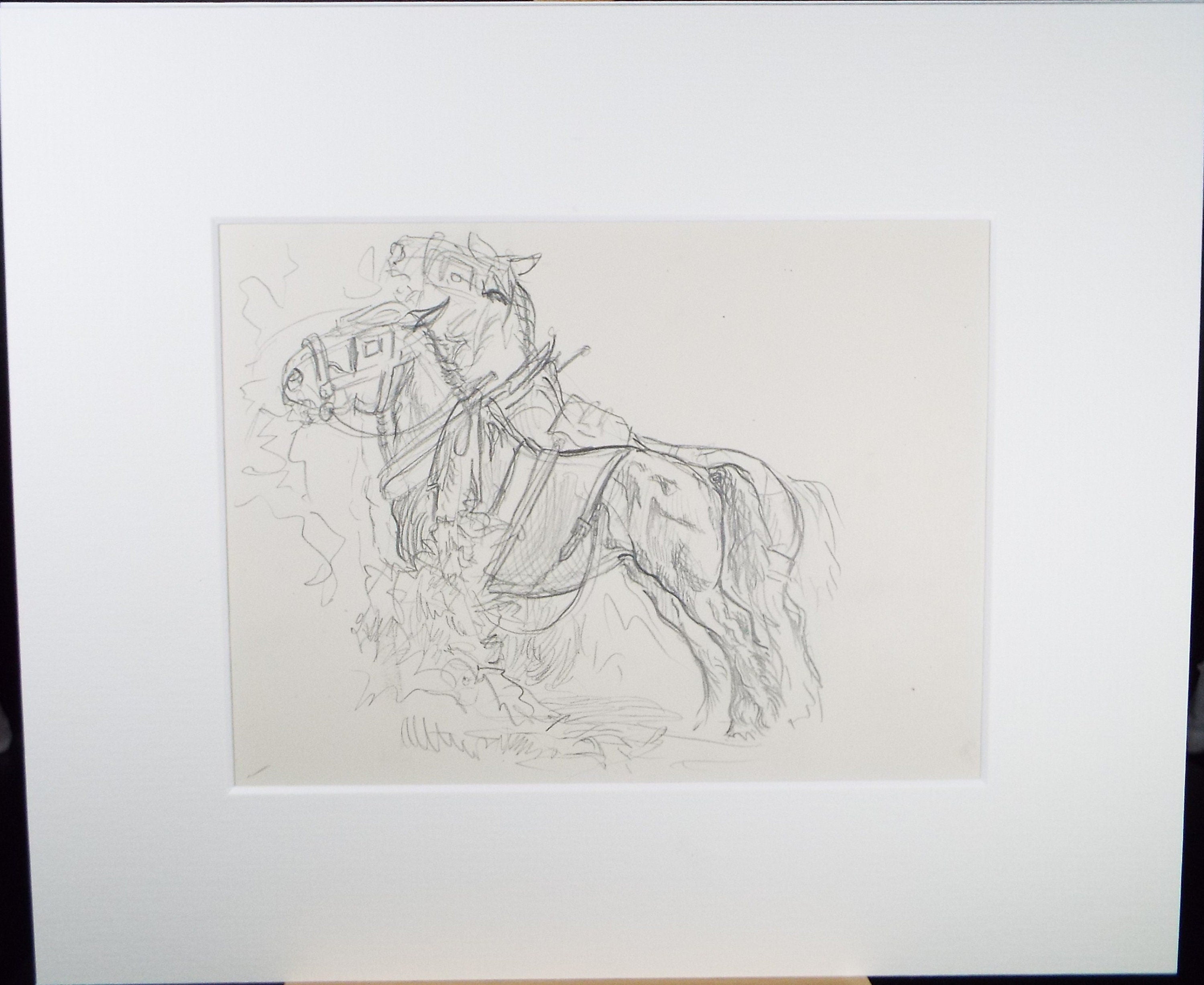 Original Pencil Sketch,'Study of Heavy horses', Helen Collins (1921-1990), circa 1938/9