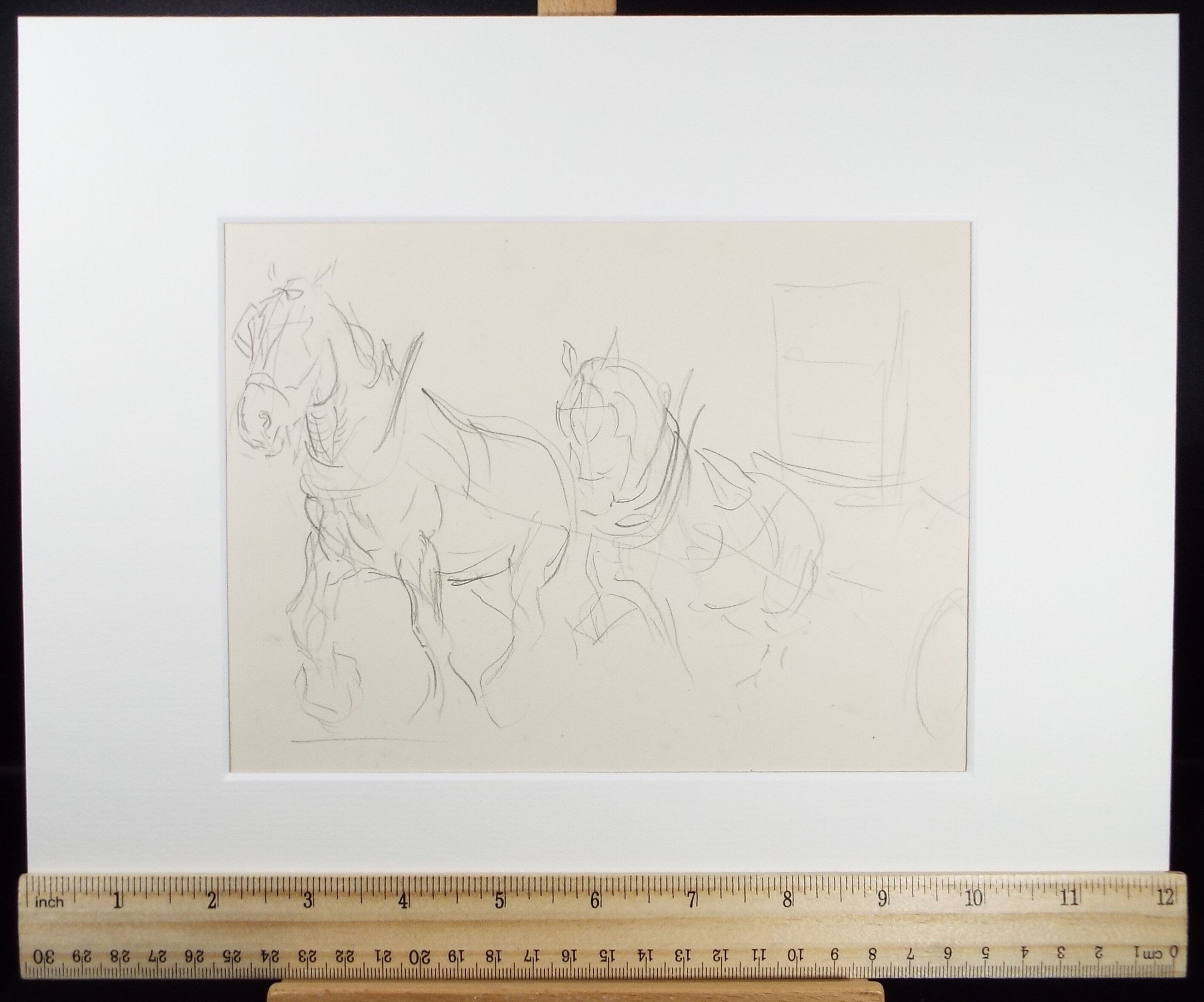 Original Pencil Sketch,'Study of Heavy horses', Helen Collins (1921-1990), circa 1938/9