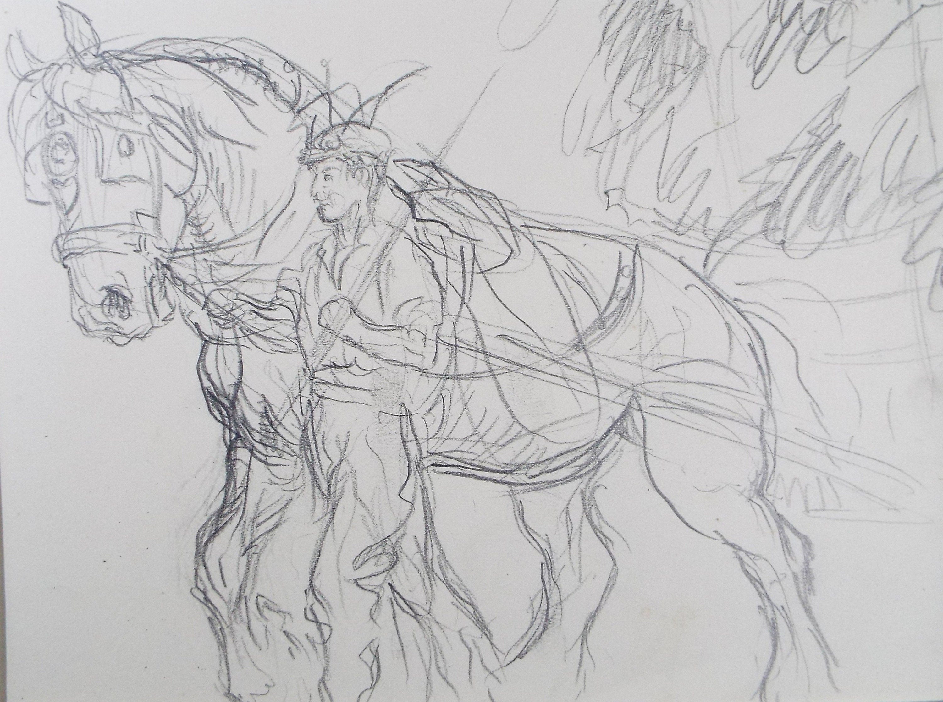 Original Pencil Sketch,'Study of a Heavy horse', Helen Collins (1921-1990), circa 1938/9