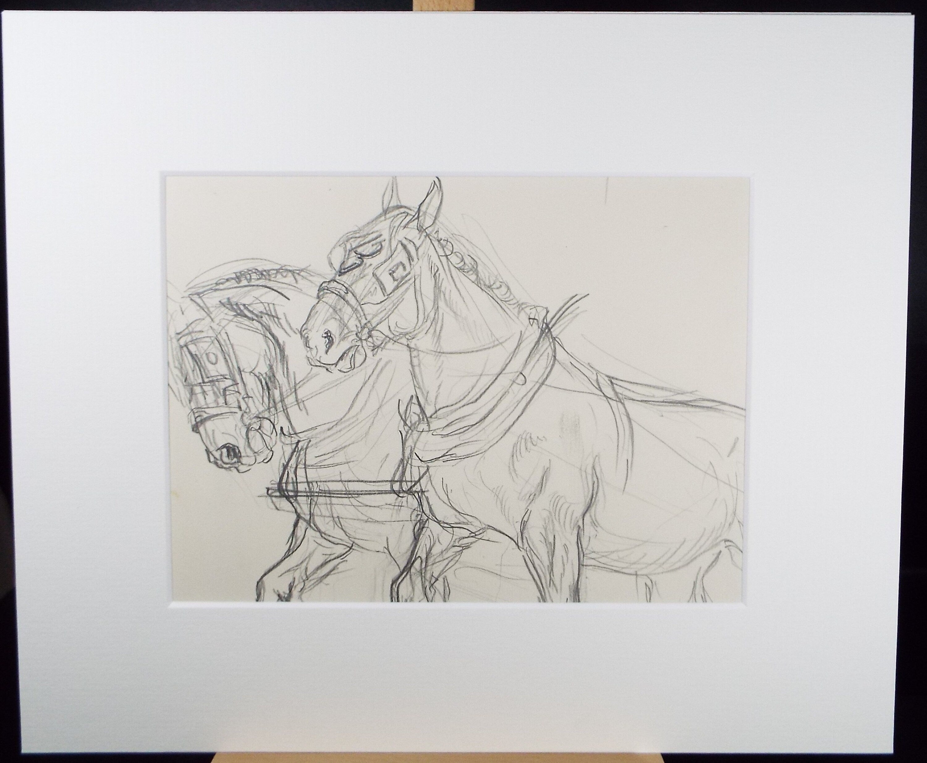 Original Pencil Sketch,'Study of Heavy horses', Helen Collins (1921-1990), circa 1938/9