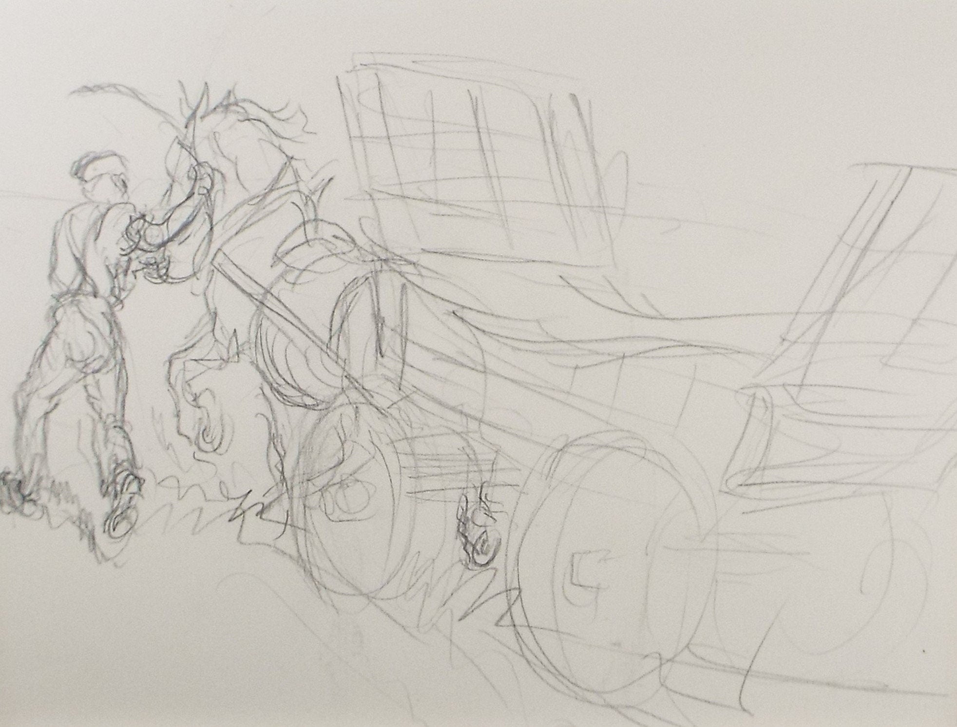 Original Pencil Sketch,'Study of a Heavy horse', Helen Collins (1921-1990), circa 1938/9