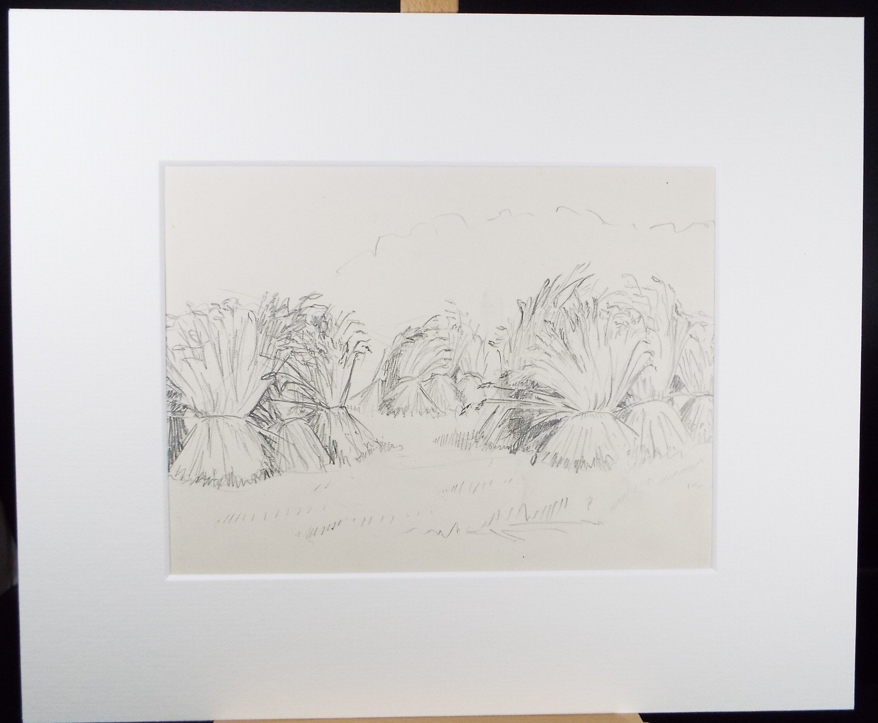 Original Pencil Sketch,'Study of Corn Stooks', Helen Collins (1921-1990), circa 1938/9