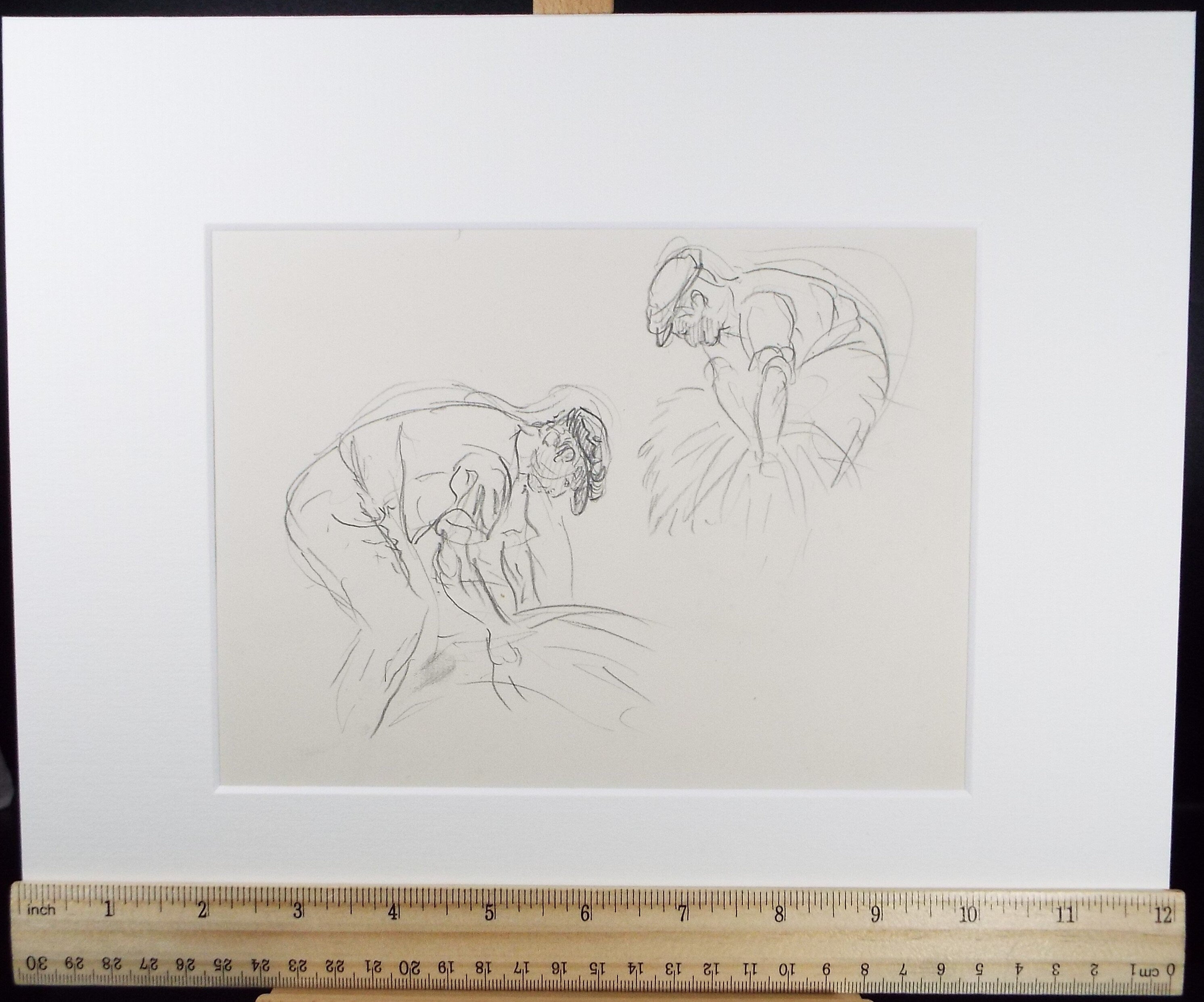 Original Pencil Sketch,'Study of Farm Workers', Helen Collins (1921-1990), circa 1938/9