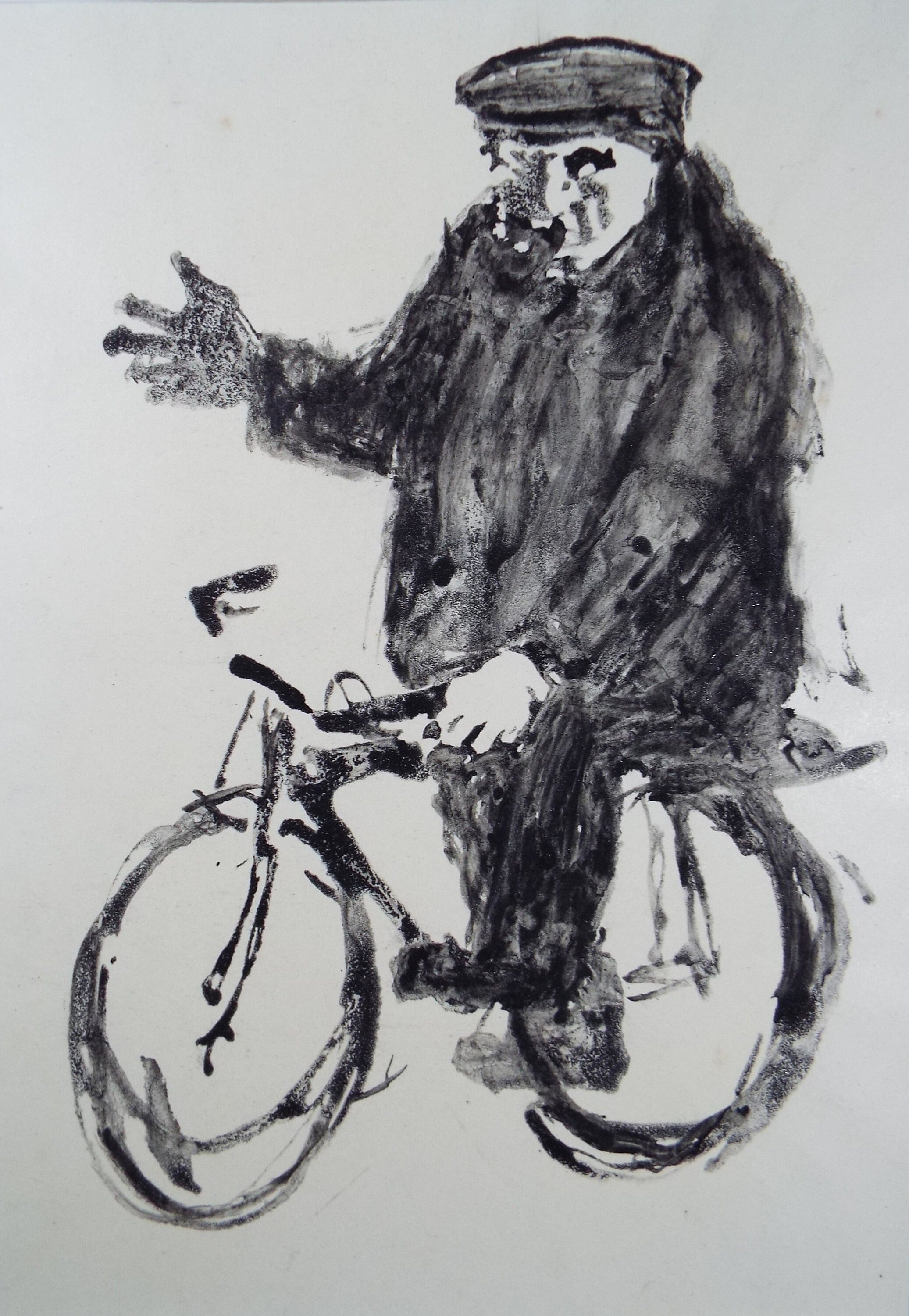 Original Ink & wash, 'Man on a Bicycle', Leslie Duxbury ARCA (1921-2001), Circa 1950's