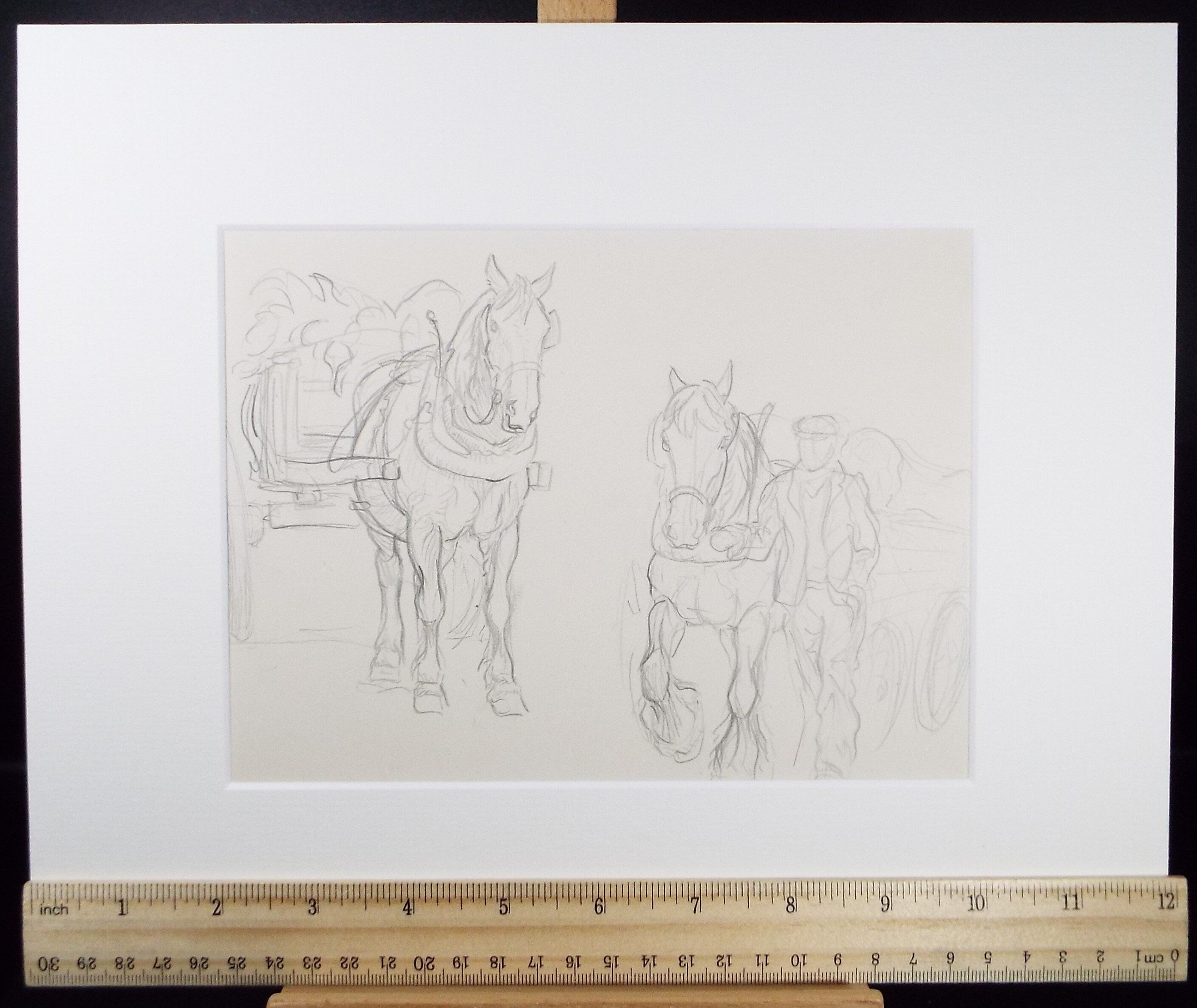 Original Pencil Sketch,'Study of Heavy horses', Helen Collins (1921-1990), circa 1938/9