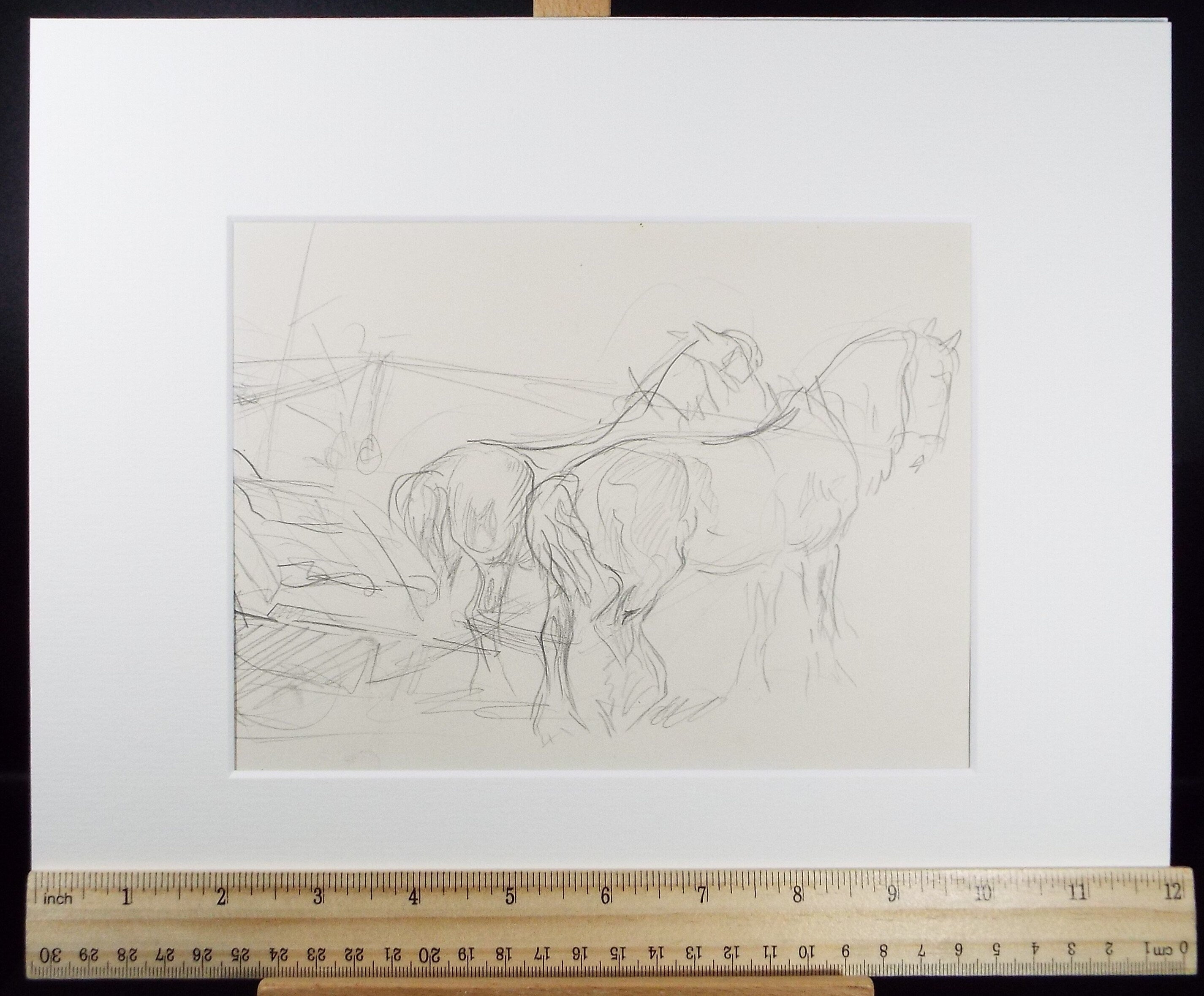 Original Pencil Sketch,'Study of Heavy horses', Helen Collins (1921-1990), circa 1938/9