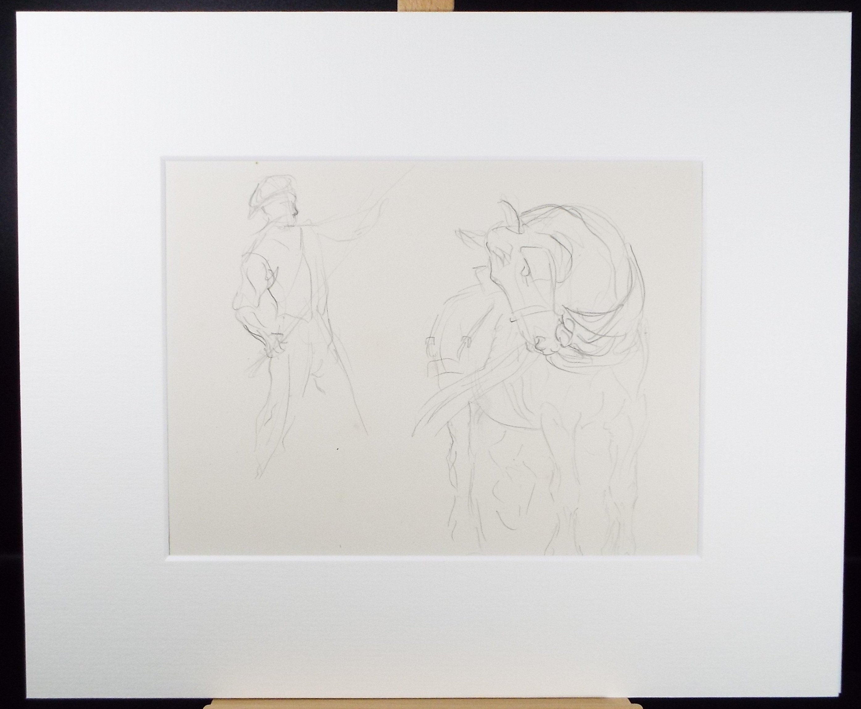 Original Pencil Sketch,'Farm Worker & heavy horse', Helen Collins (1921-1990), circa 1938/9