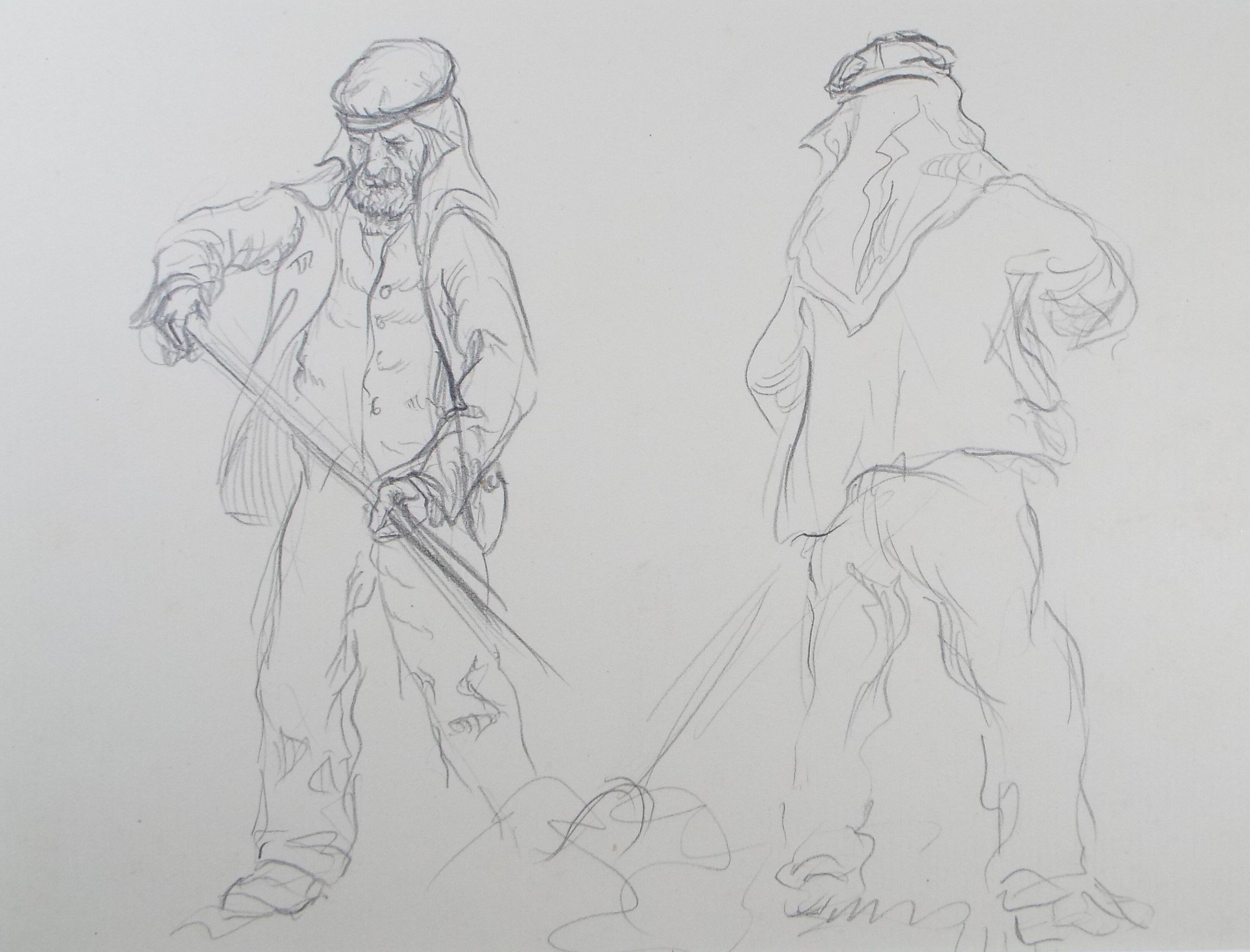 Original Pencil Sketch,'Study of Farm Workers', Helen Collins (1921-1990), circa 1938/9