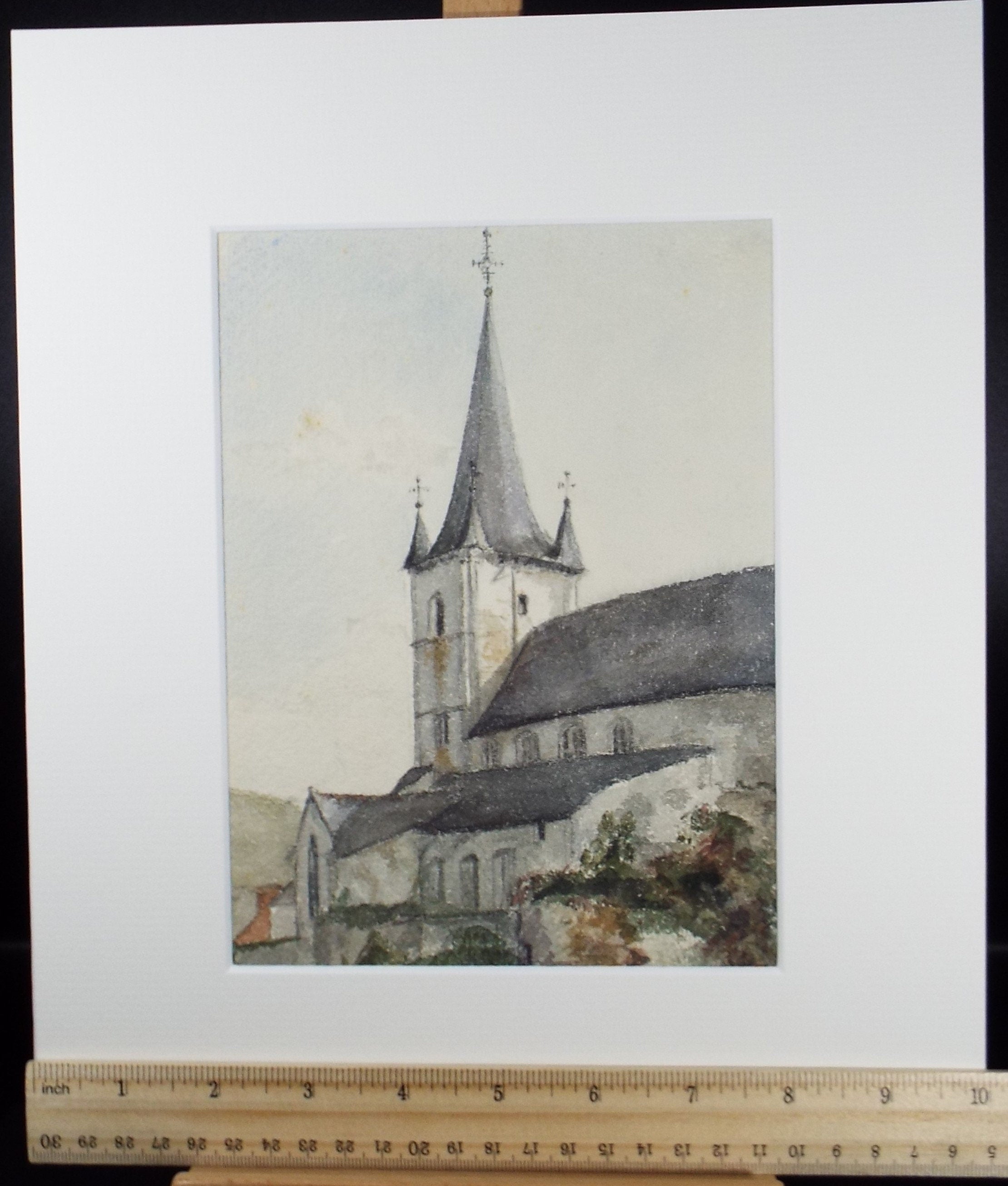 Original Watercolour, 'French Church, artist unknown, Circa 1870's