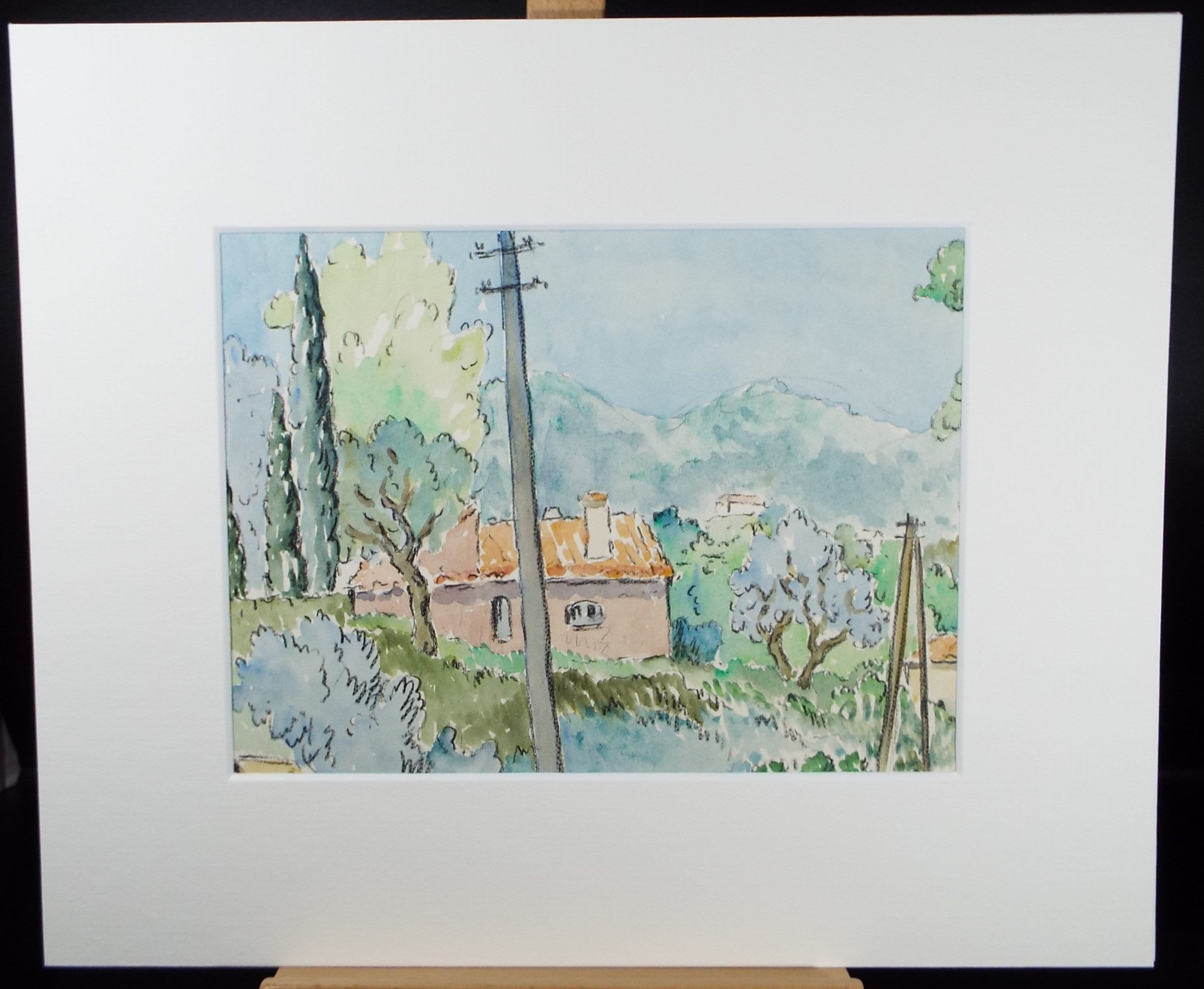 Original Watercolour & Ink , 'Mougins', Cicely Glyn de Beers (1891-1973), Dated 1964