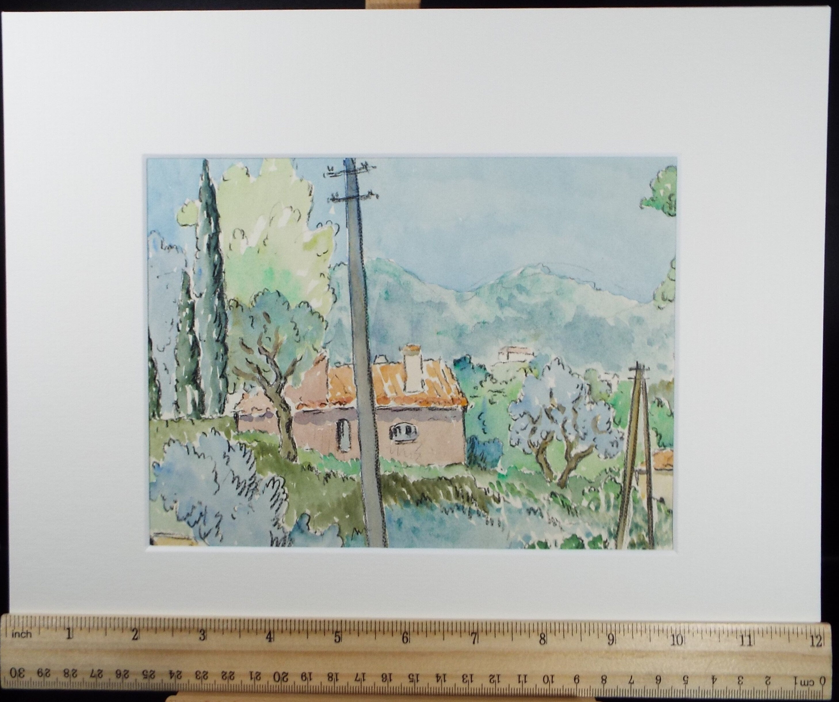 Original Watercolour & Ink , 'Mougins', Cicely Glyn de Beers (1891-1973), Dated 1964