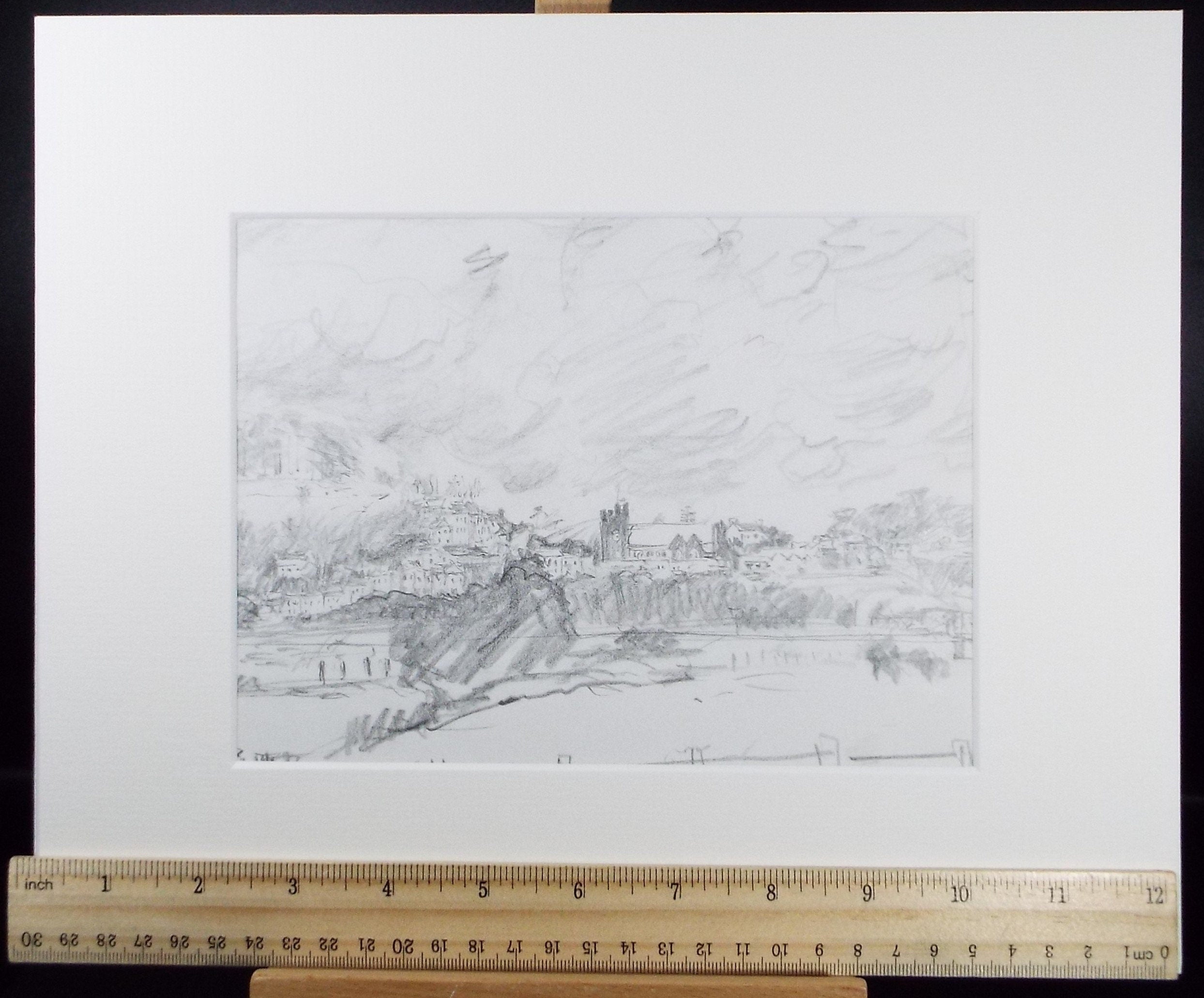 Original Pencil Drawing, 'Town on the Hill', Leslie Duxbury ARCA (1921-2001), Circa 1950's