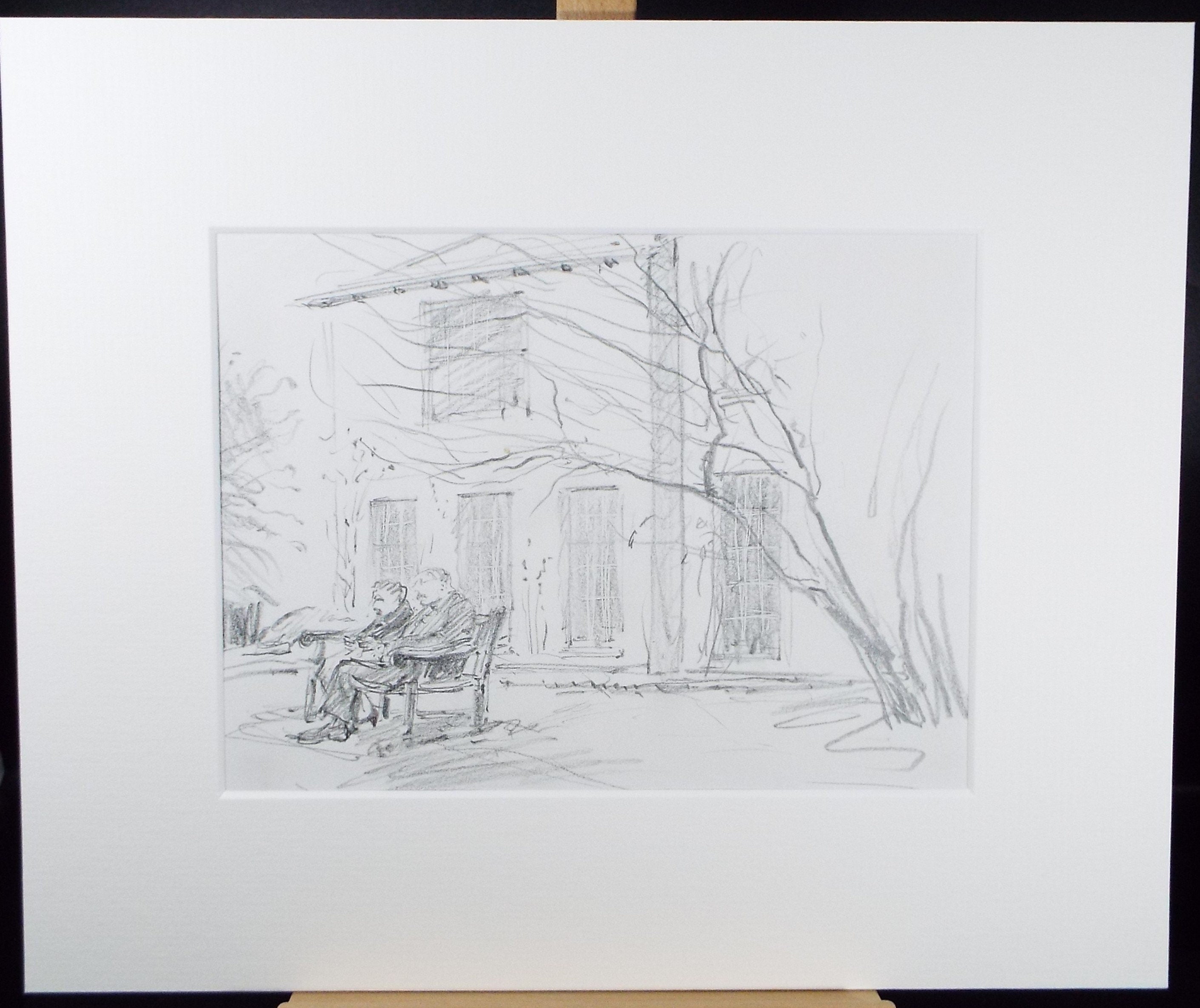 Original Pencil Drawing, 'Couple on a Bench', Leslie Duxbury ARCA (1921-2001), Circa 1950's