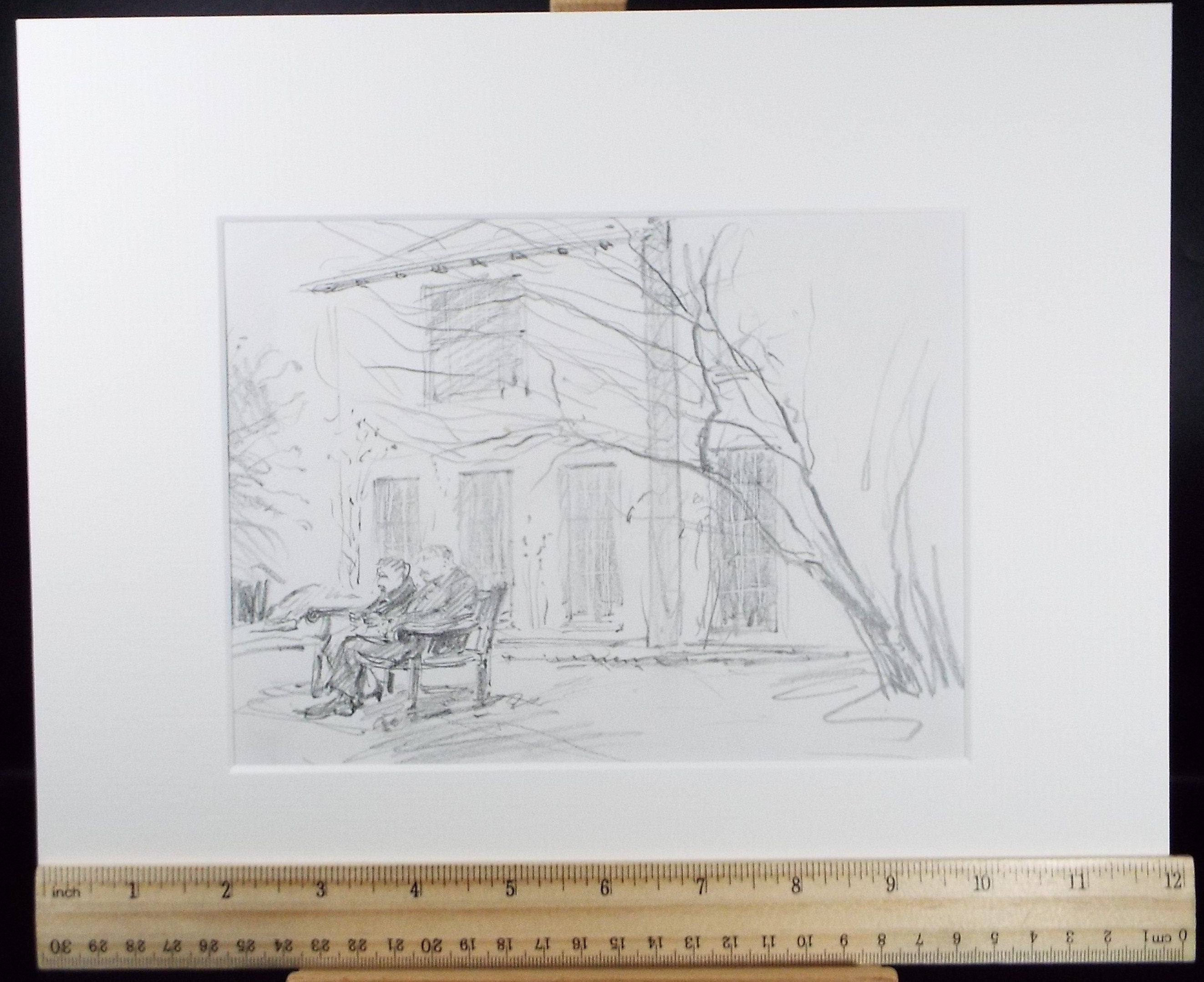 Original Pencil Drawing, 'Couple on a Bench', Leslie Duxbury ARCA (1921-2001), Circa 1950's