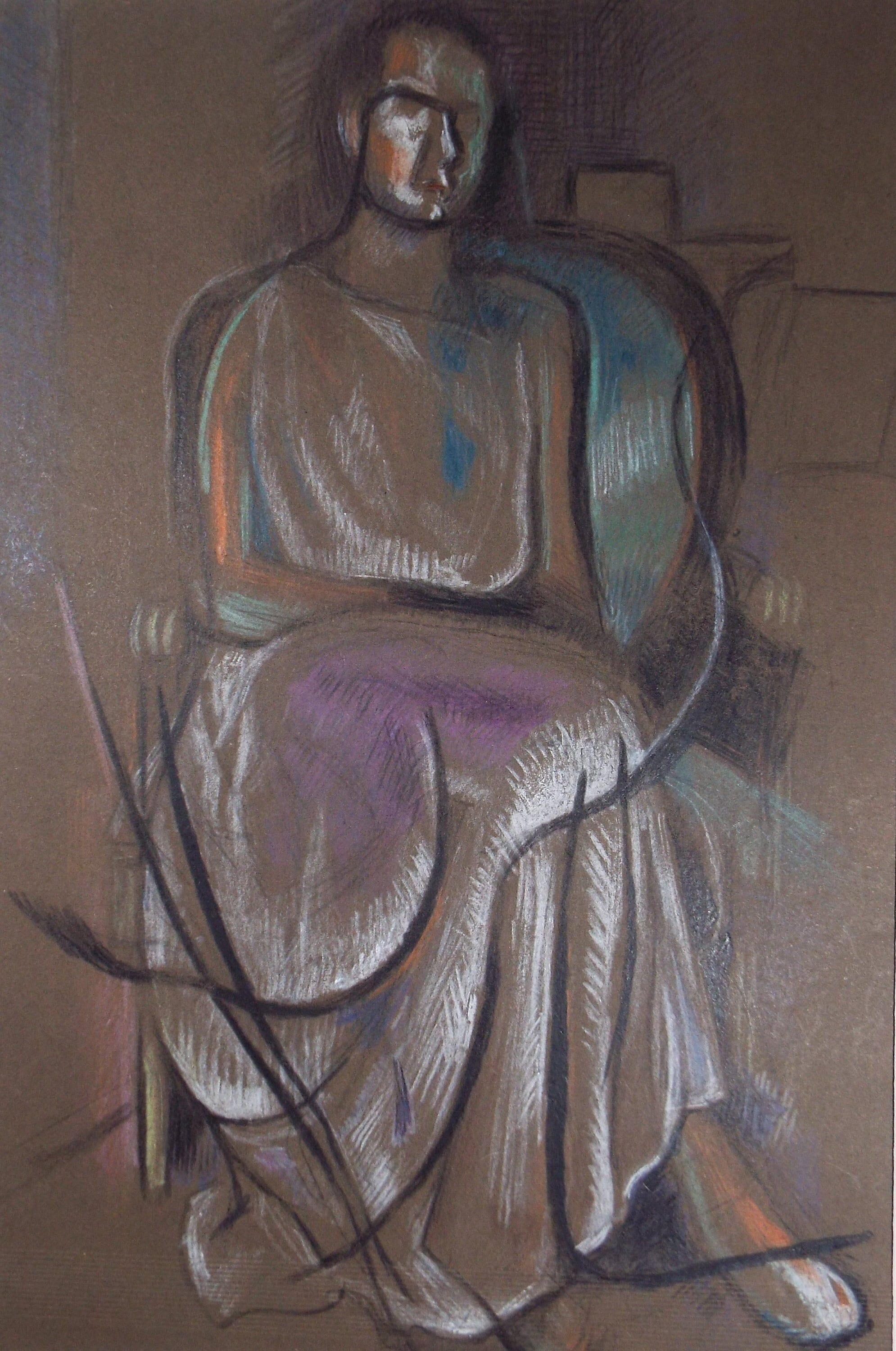 Original Pastel drawing, 'Robed Figure', James Wood (1889-1975), Circa 1950's