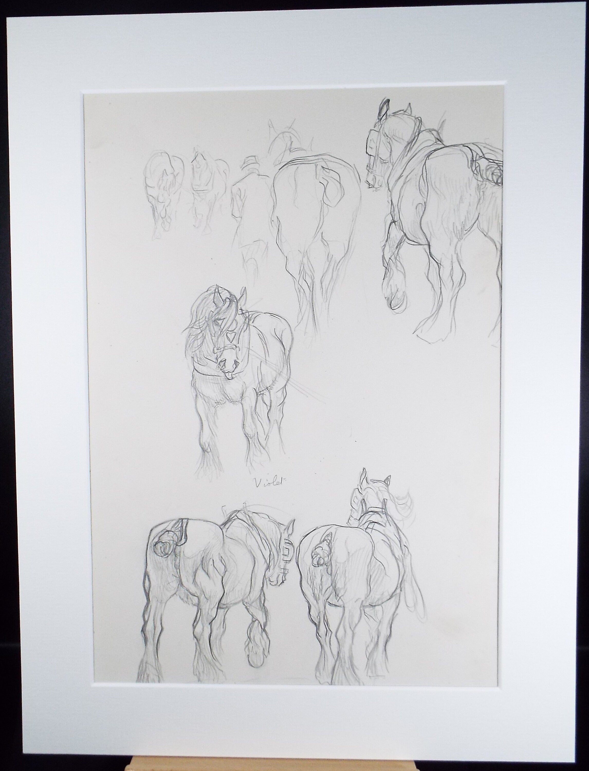 Original Pencil Sketch,'Study Heavy Horses', Helen Collins (1921-1990), circa 1938/9