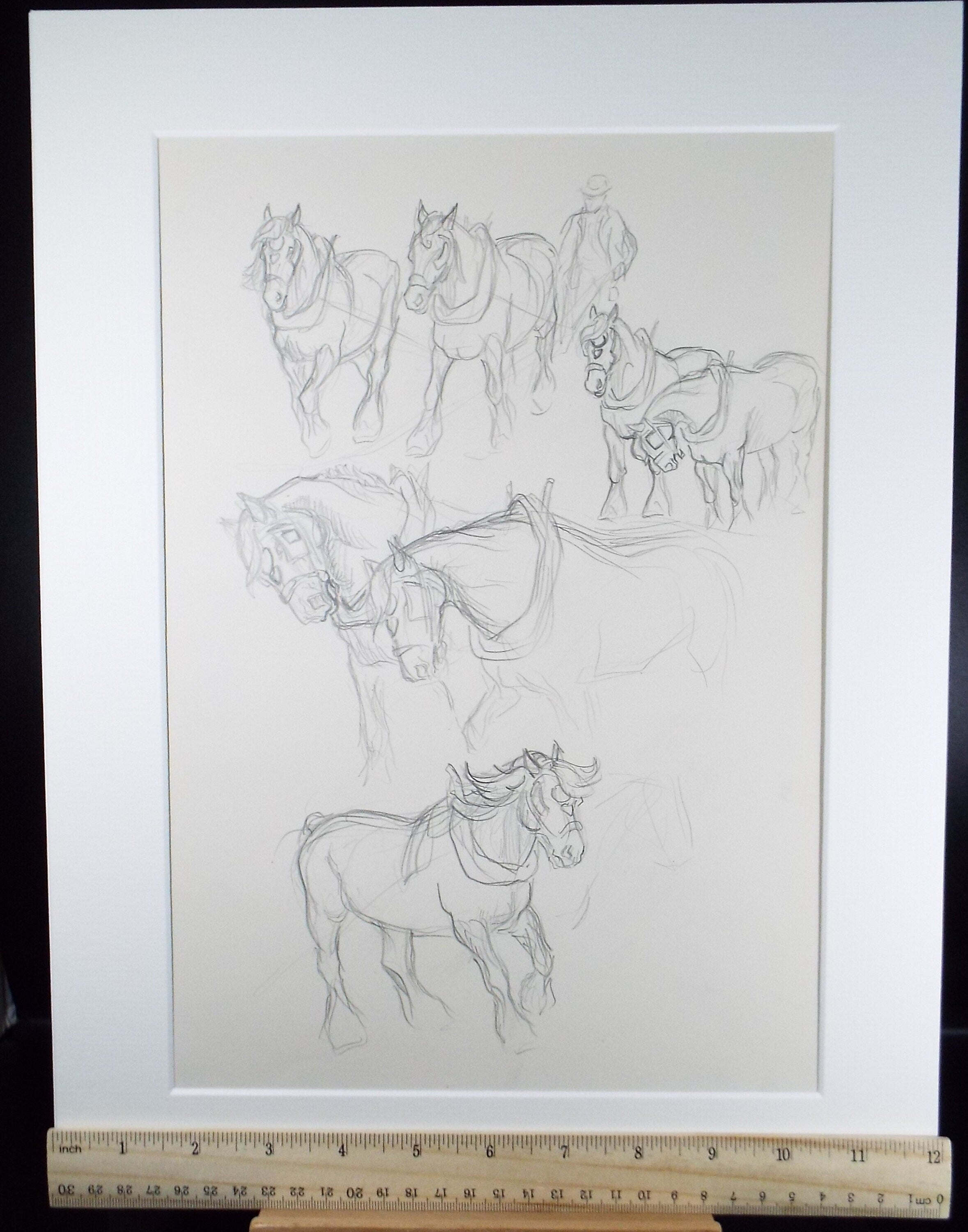 Original Pencil Sketch,'Study Heavy Horses', Helen Collins (1921-1990), circa 1938/9
