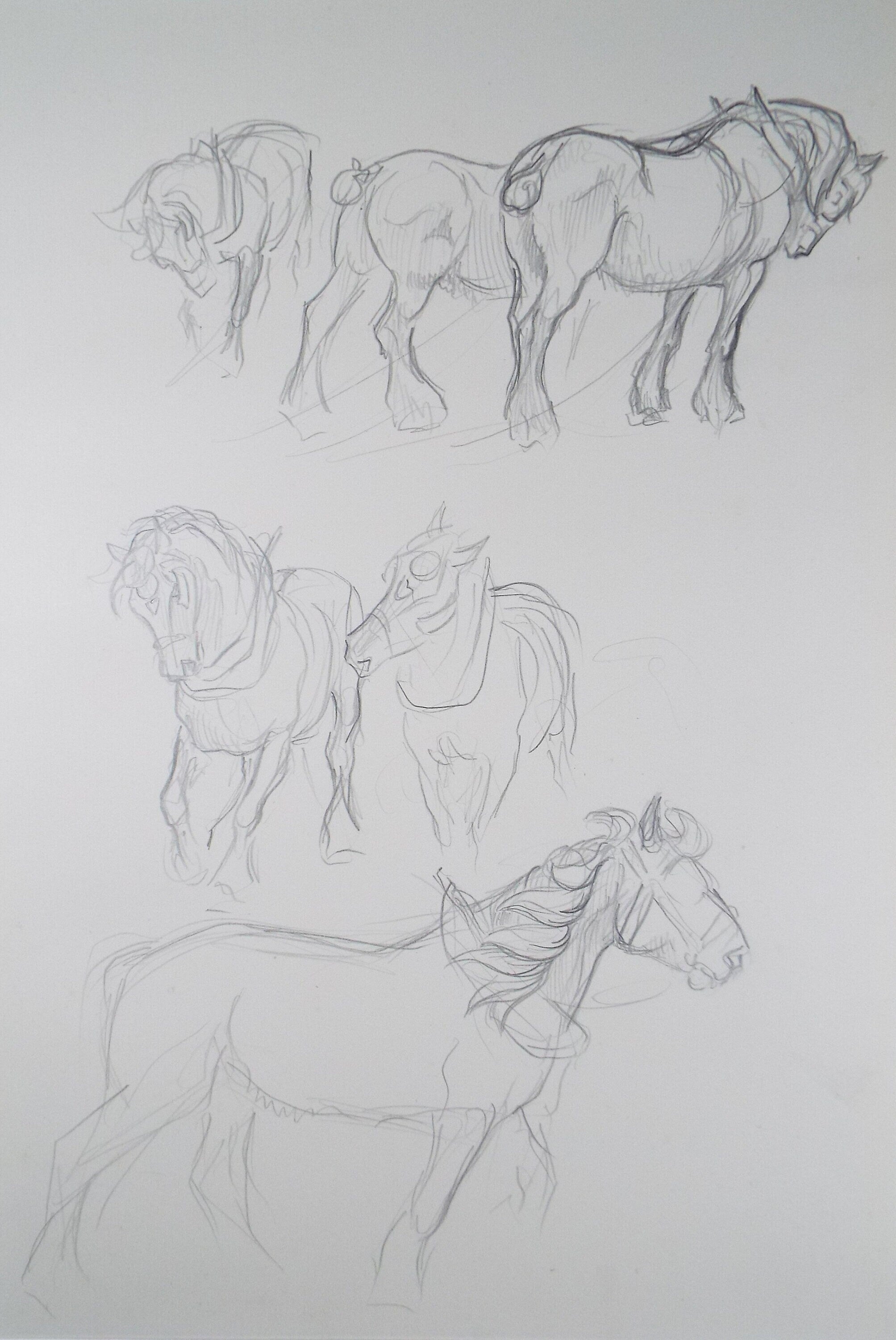 Original Pencil Sketch,'Study Heavy Horses', Helen Collins (1921-1990), circa 1938/9