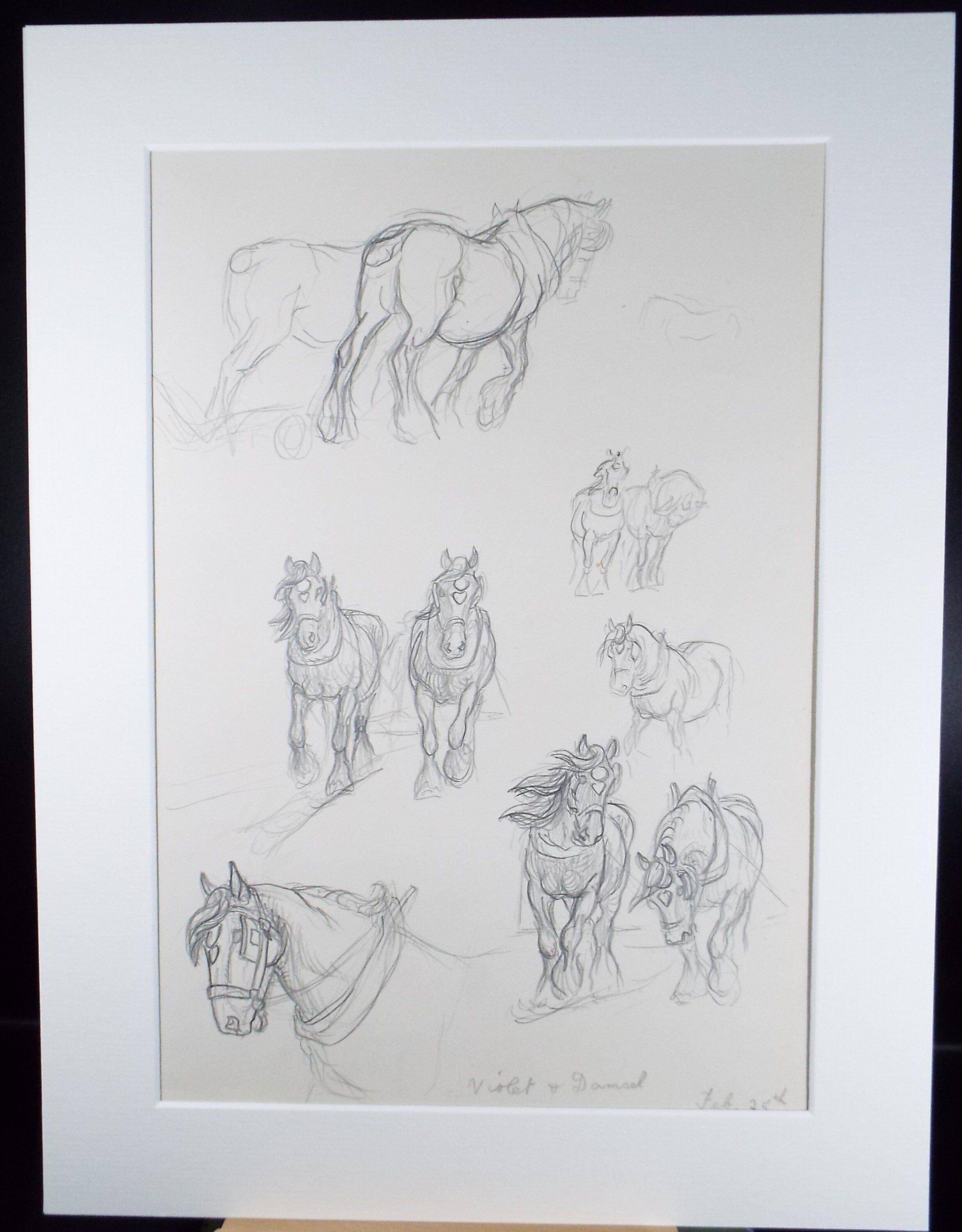 Original Pencil Sketch,'Study of Heavy Horses', Helen Collins (1921-1990), circa 1938/9
