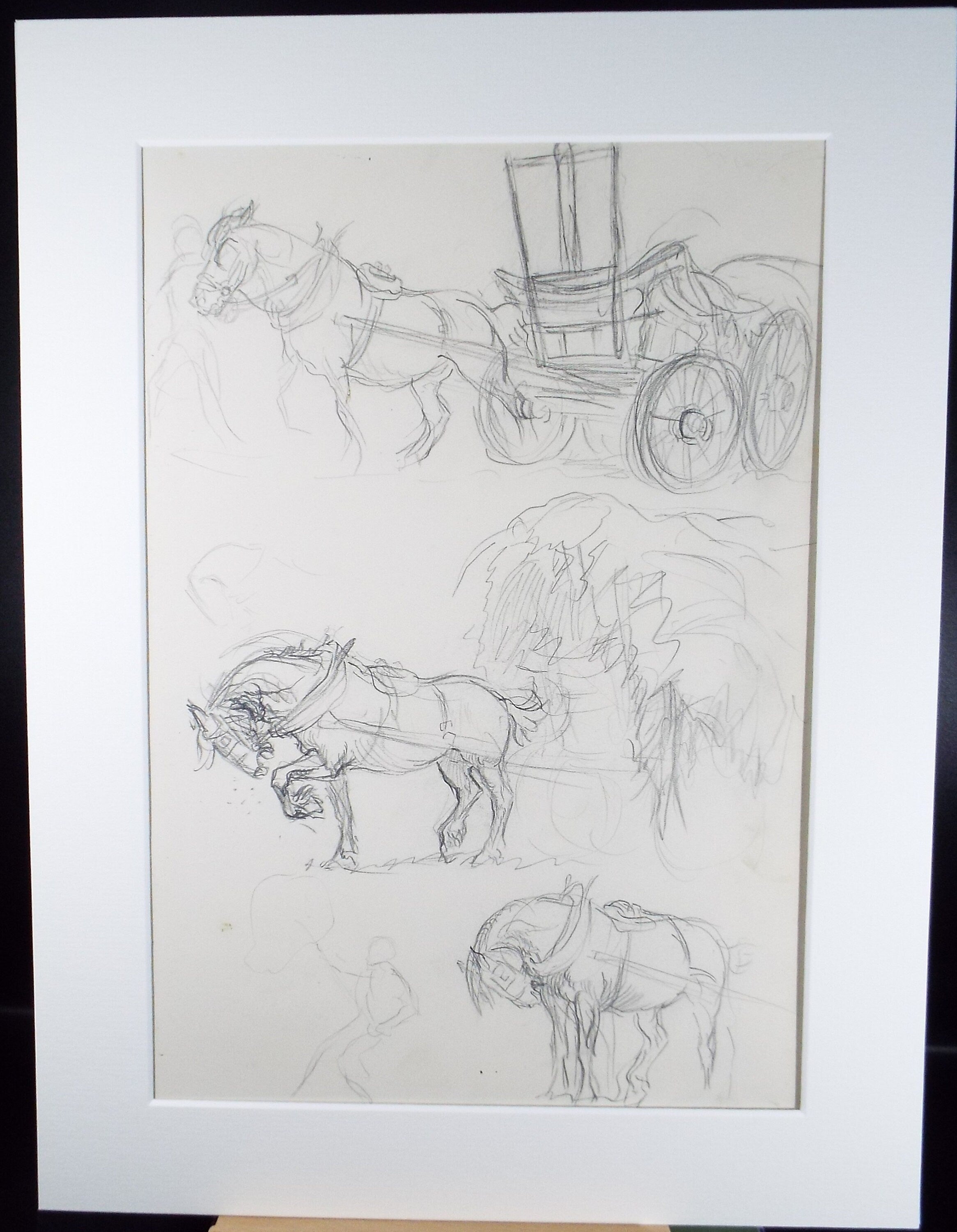Original Pencil Sketch,'Study of Heavy Horses', Helen Collins (1921-1990), circa 1938/9