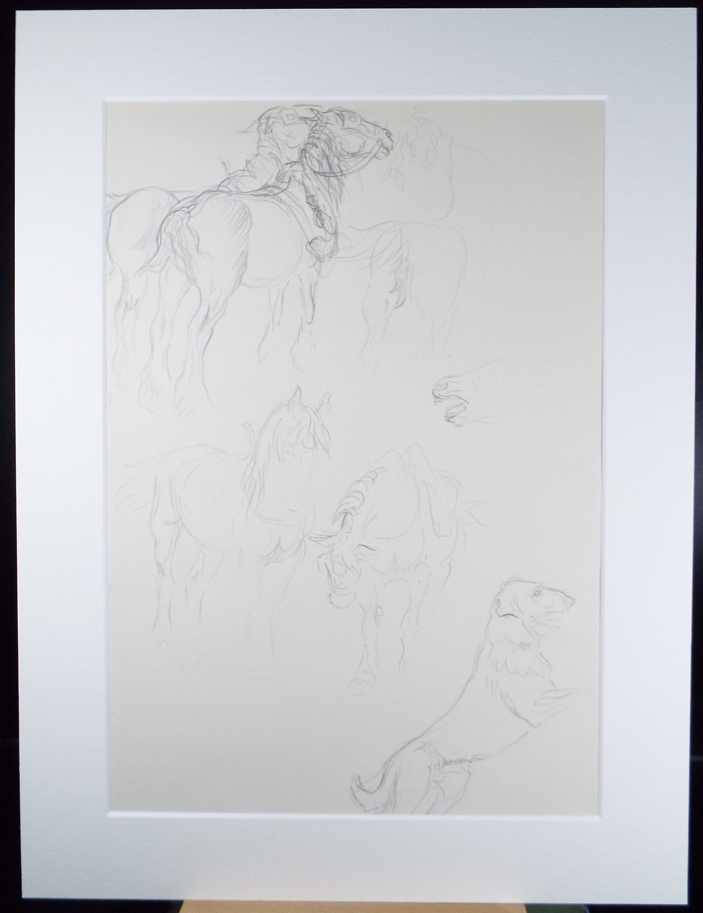 Original Pencil Sketch,'Study of Heavy Horses', Helen Collins (1921-1990), circa 1938/9