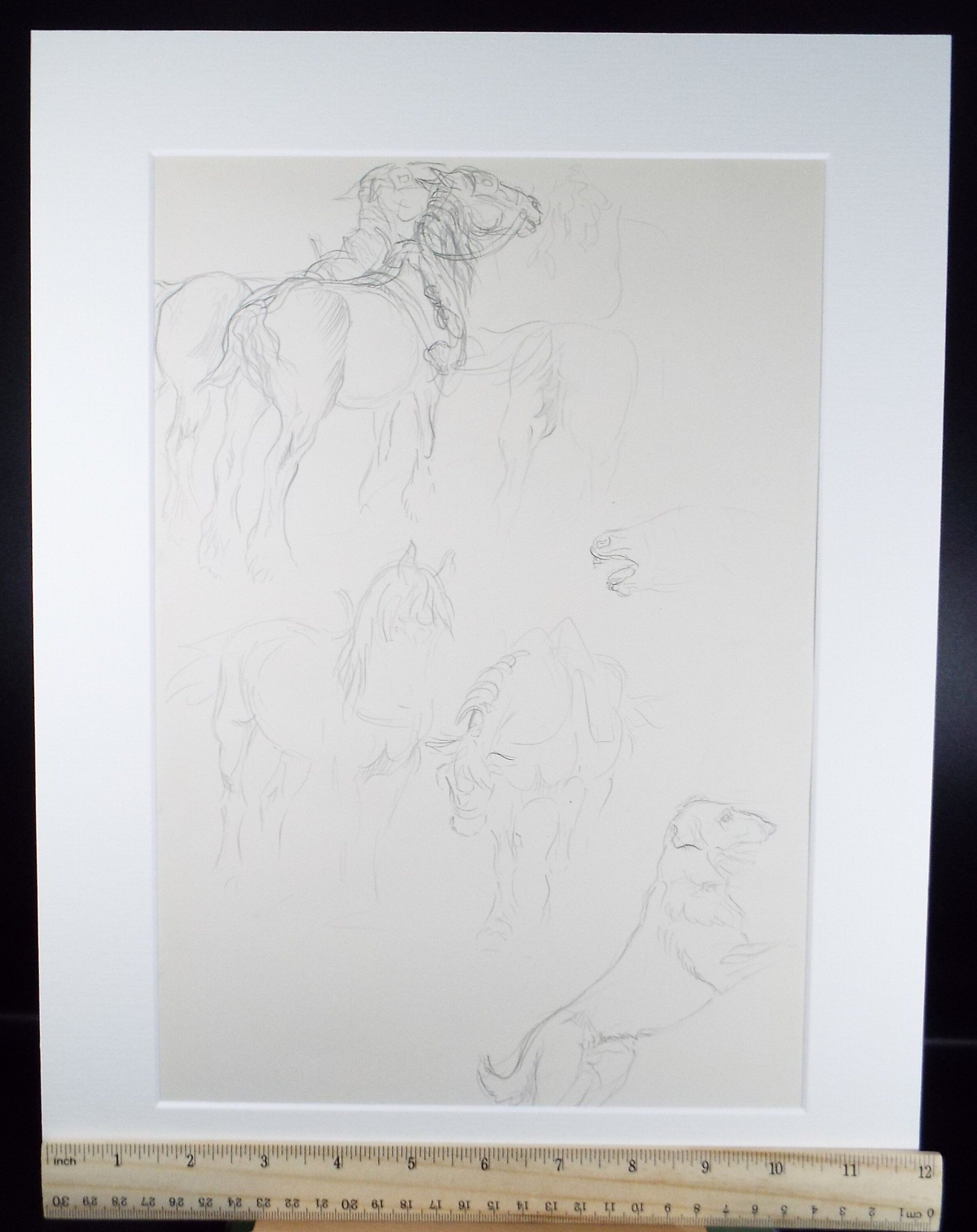 Original Pencil Sketch,'Study of Heavy Horses', Helen Collins (1921-1990), circa 1938/9