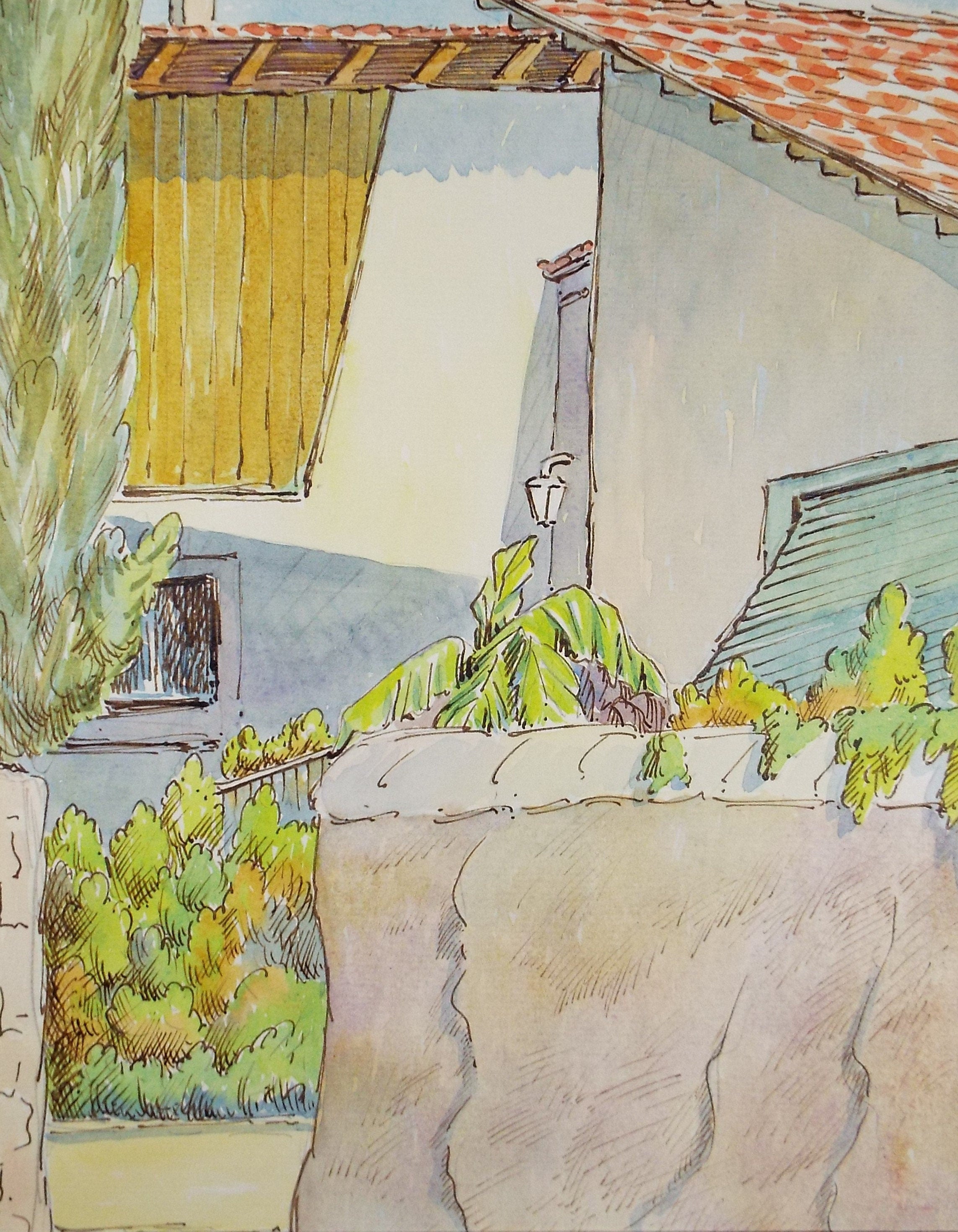 Original Watercolour & ink, 'Menaggio, Italy', Cicely Glyn de Beers (1891-1973), Dated 1957