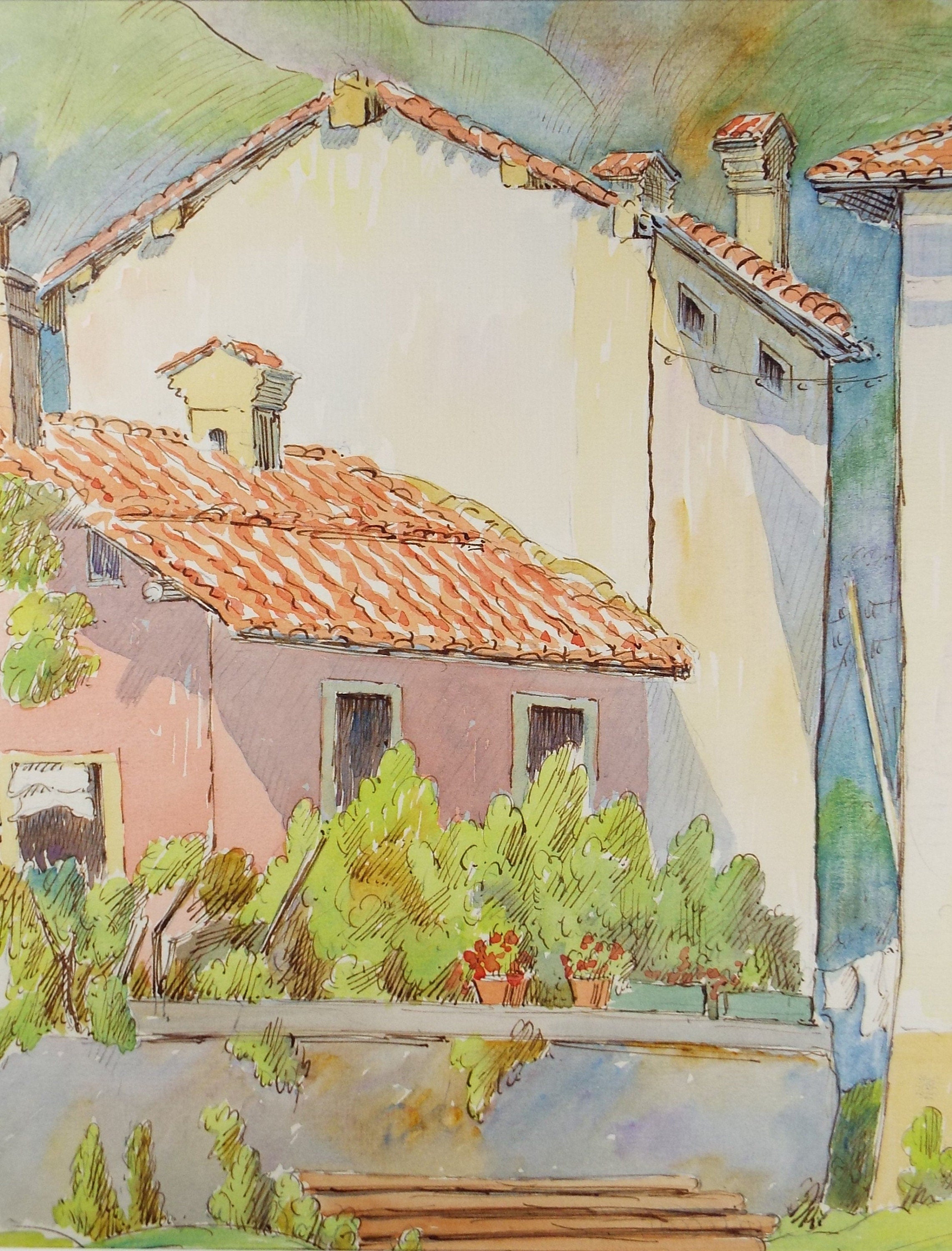 Original Watercolour & ink, 'Menaggio, Italy', Cicely Glyn de Beers (1891-1973), Dated 1957