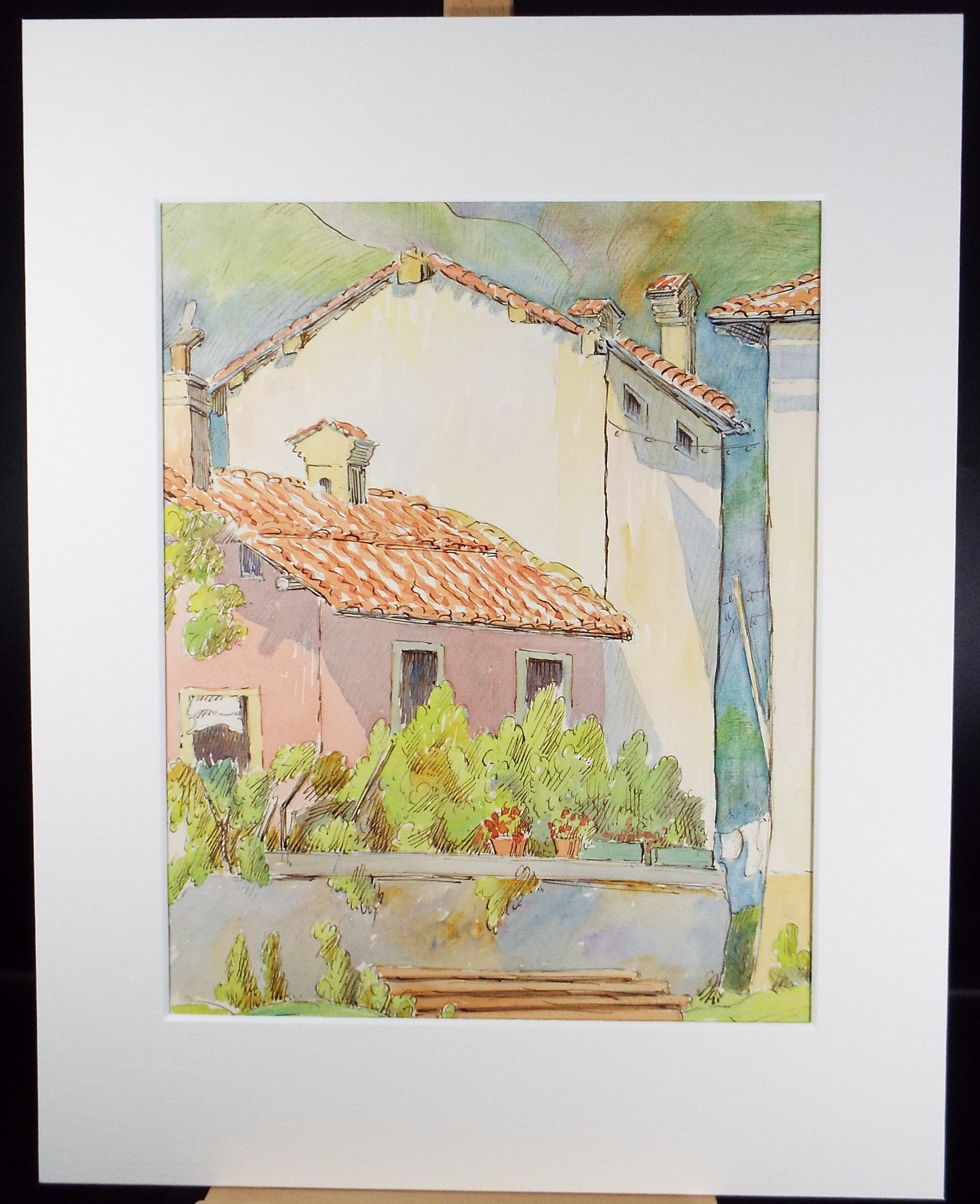 Original Watercolour & ink, 'Menaggio, Italy', Cicely Glyn de Beers (1891-1973), Dated 1957