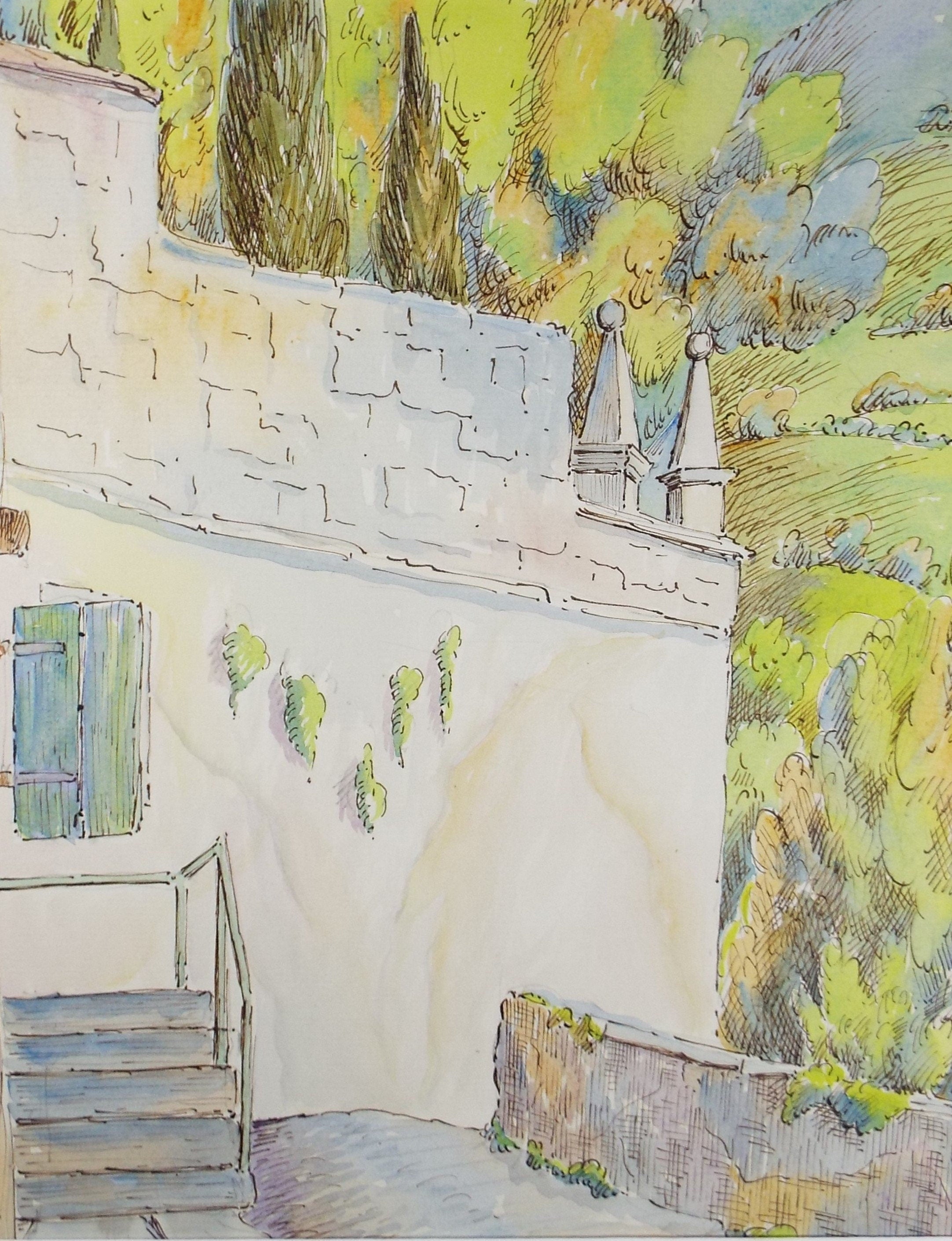 Original Watercolour & ink, 'Menaggio, Italy', Cicely Glyn de Beers (1891-1973), Dated 1957