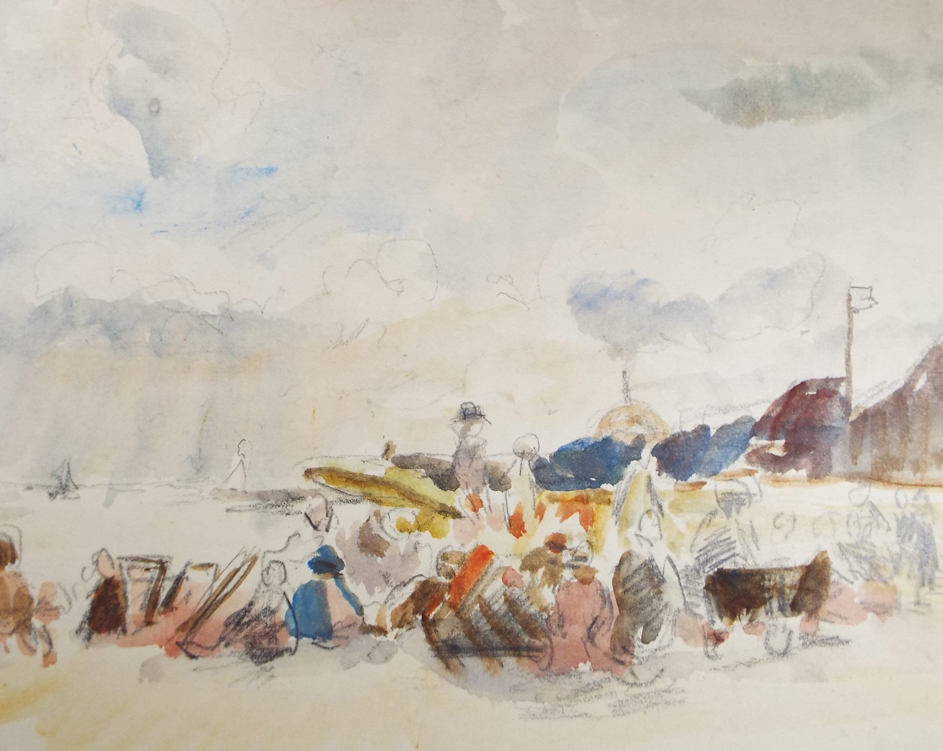 Original Watercolour & Pencil , 'Figures on the Beach', Circa 1920, Robert G.D. Alexander (1875-1945)