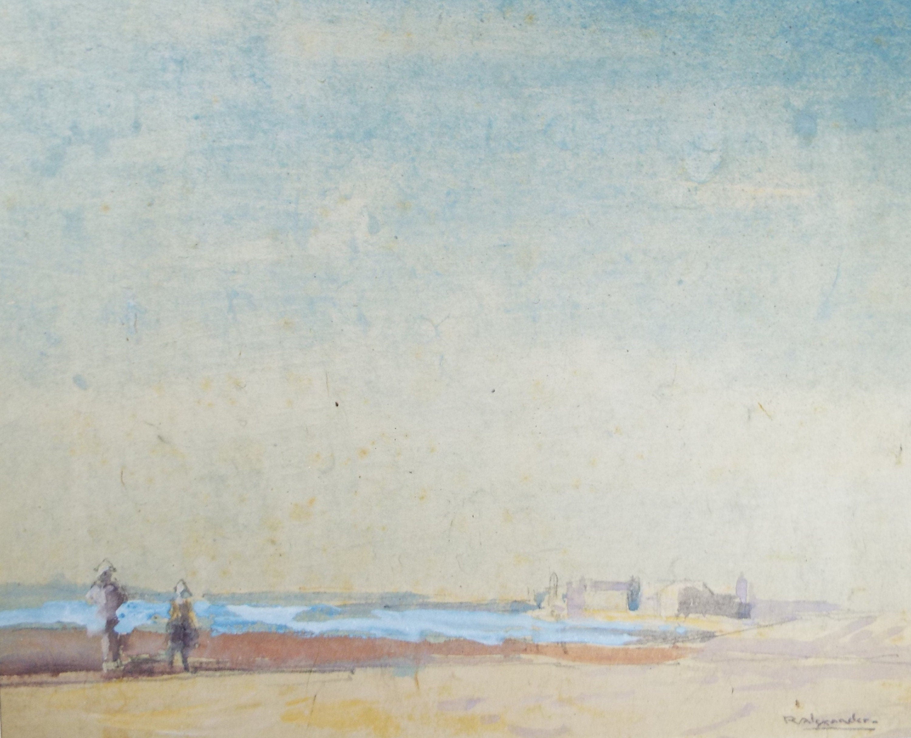 Original Watercolour, 'Figures walking on the Beach', Circa 1920, Robert G.D. Alexander (1875-1945)