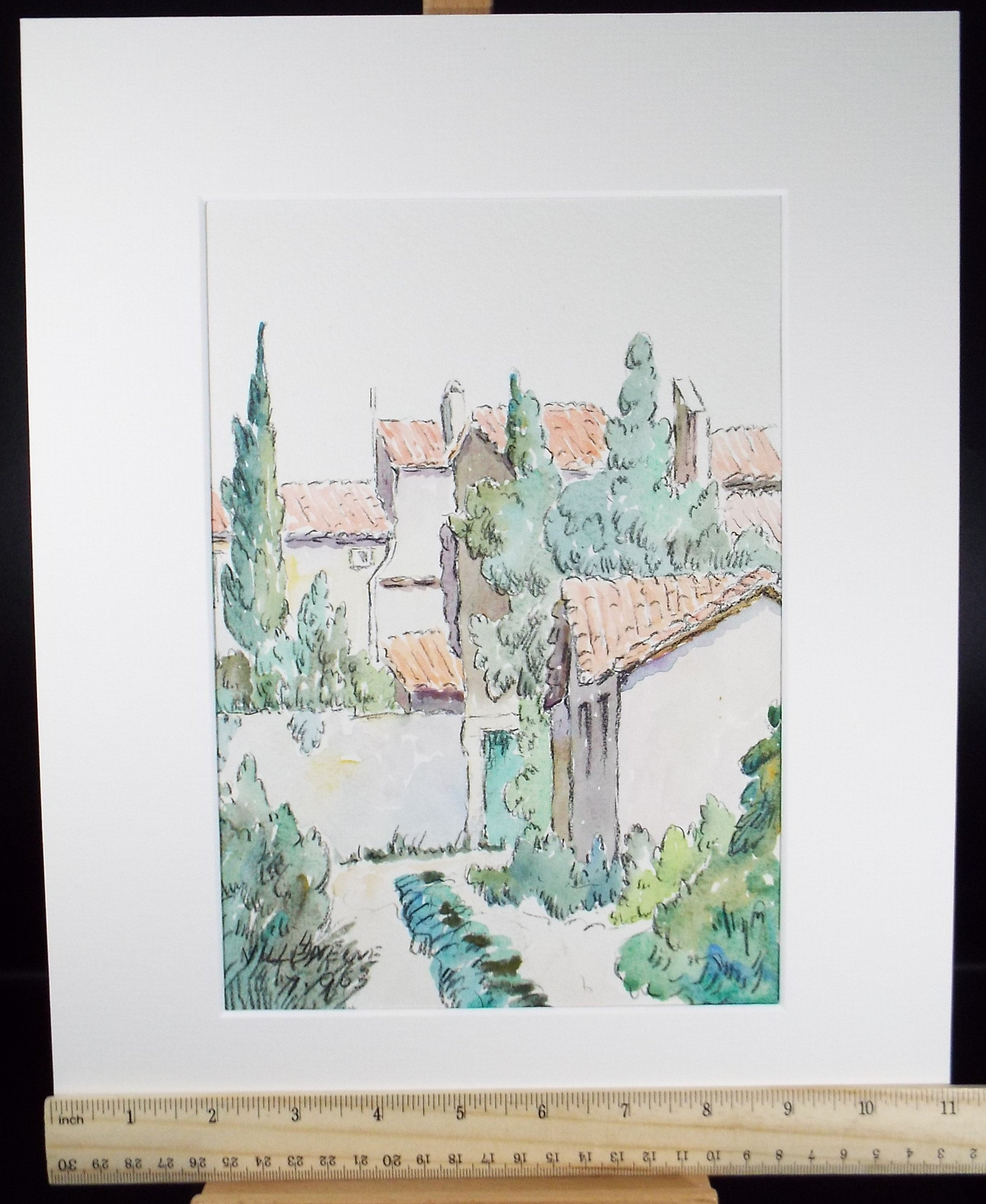 Original Watercolour & ink, 'Villeneuve', Cicely Glyn de Beers (1891-1973), Circa 1960's