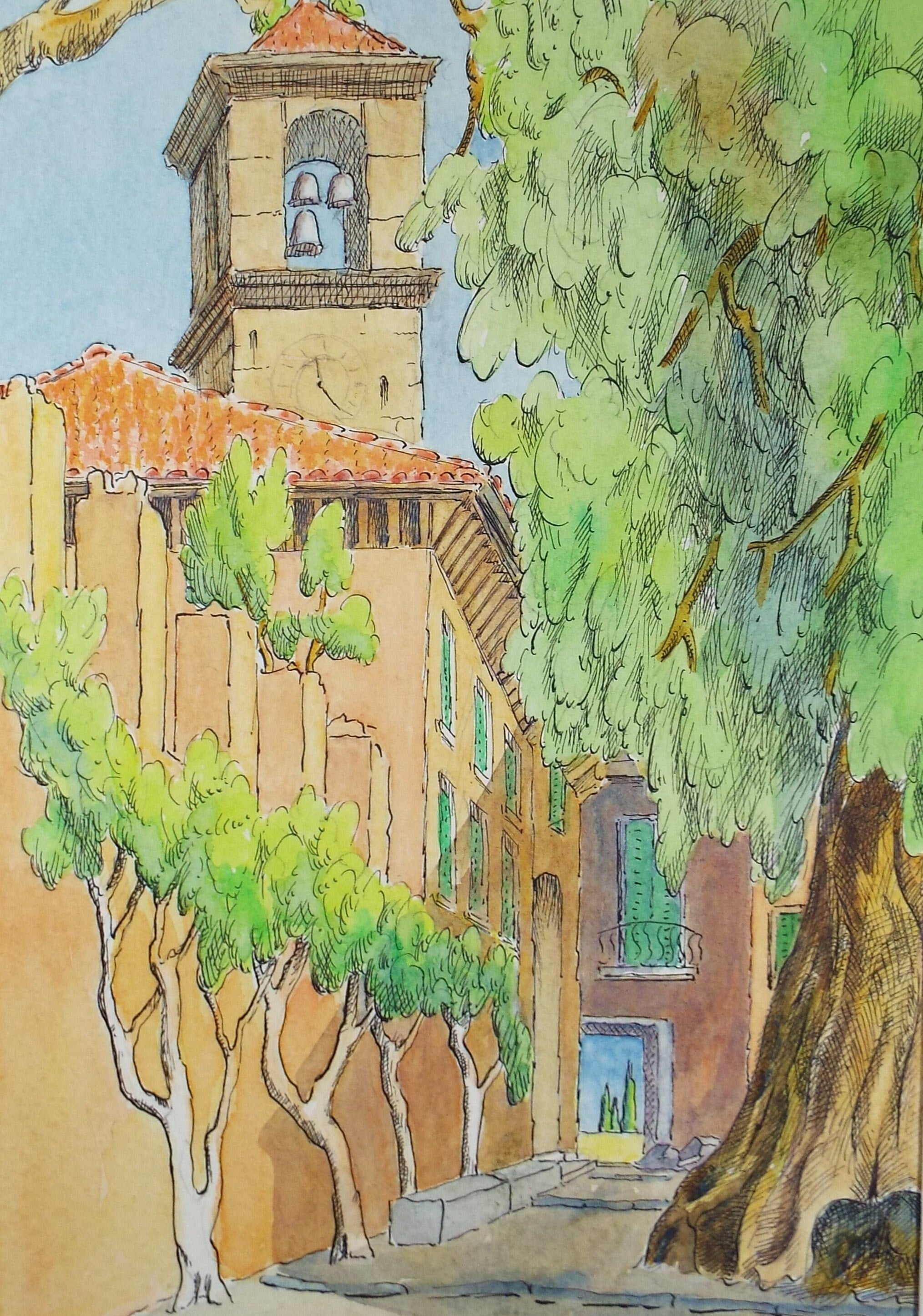 Original Watercolour & ink, 'Brissago', Cicely Glyn de Beers (1891-1973), Dated 1957