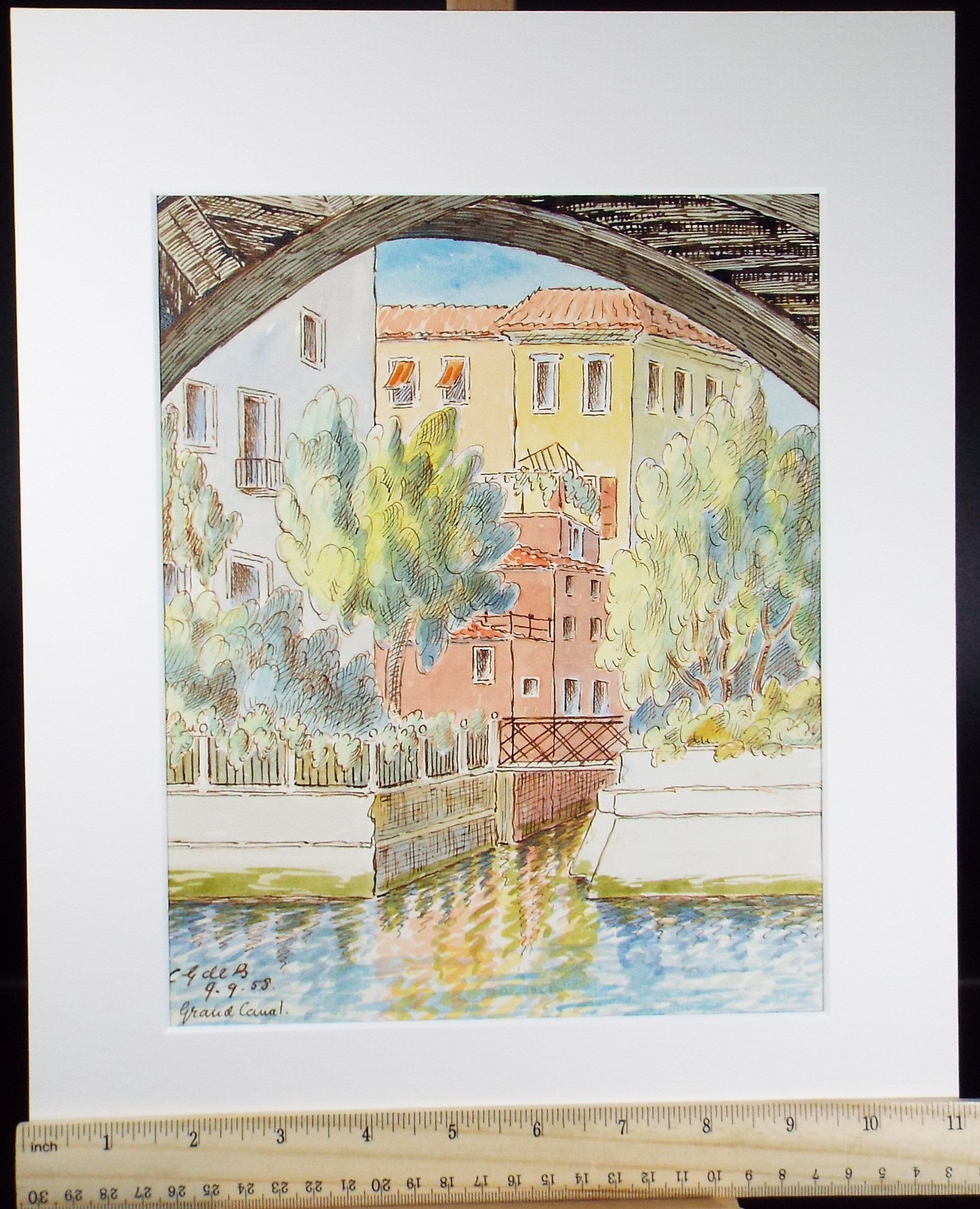 Original Watercolour & ink, 'Grand Canal, Venice', Cicely Glyn de Beers (1891-1973), Dated 1958