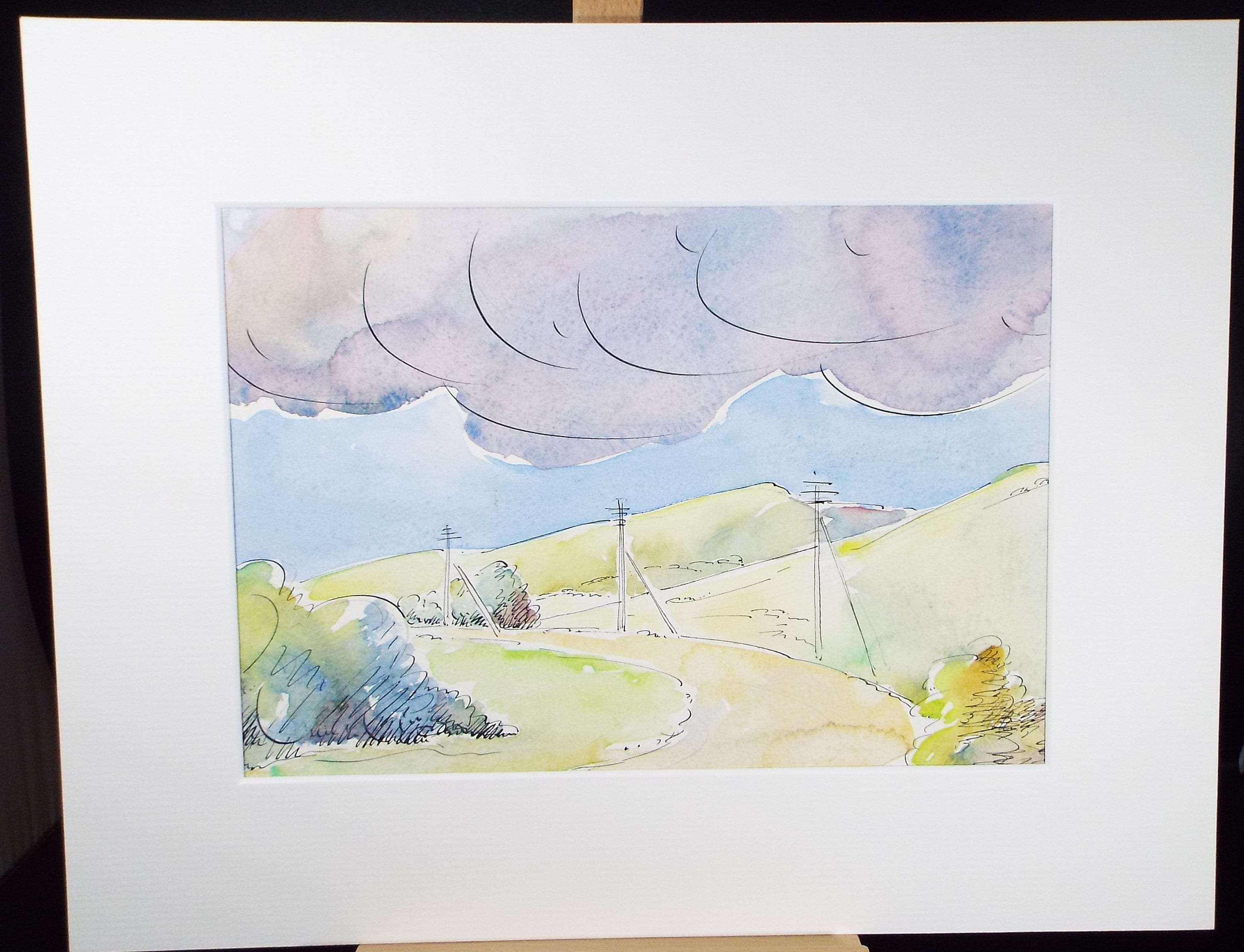 Original Watercolour & ink, 'A Lane under a cloudy sky', Cicely Glyn de Beers (1891-1973), Circa 1960's