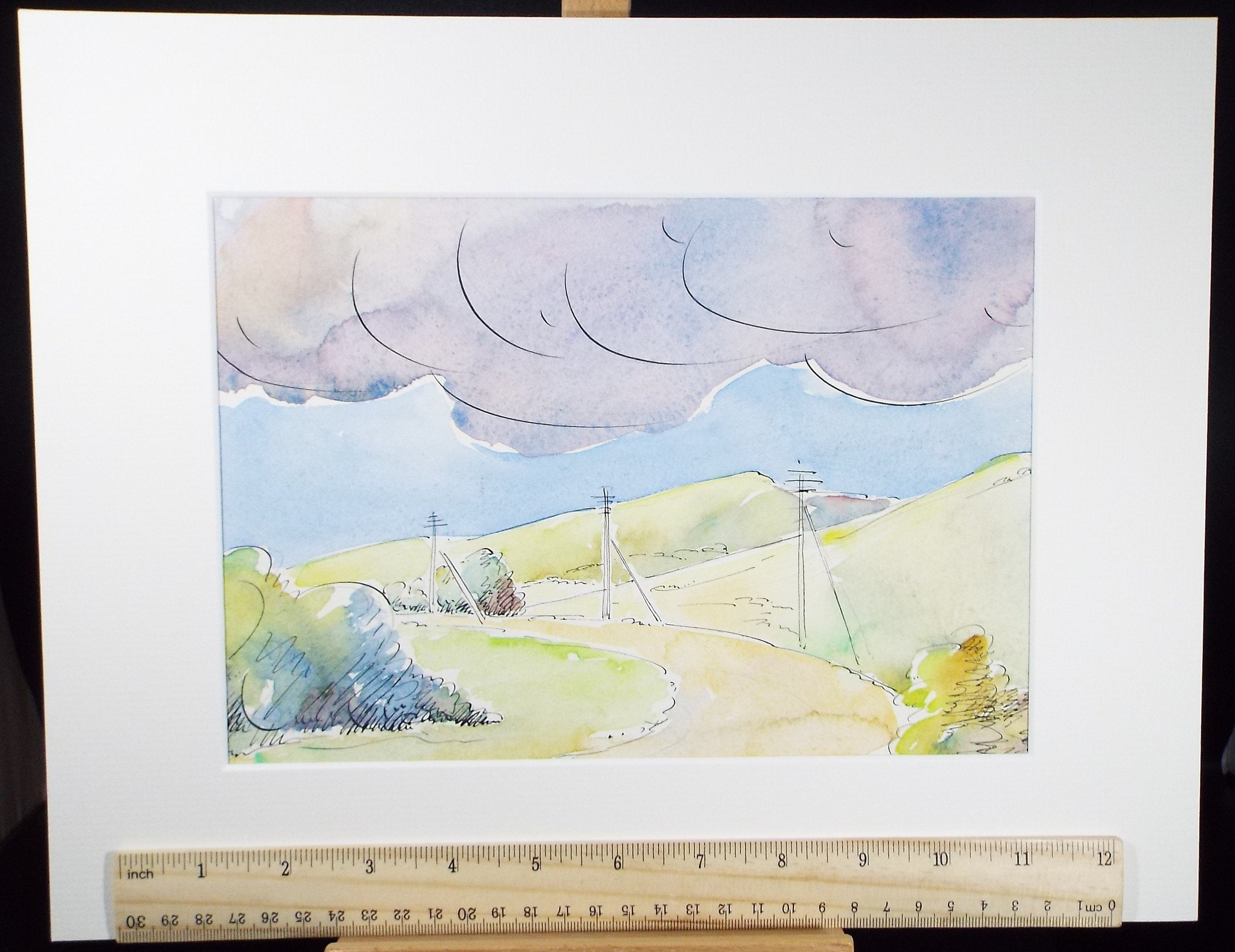 Original Watercolour & ink, 'A Lane under a cloudy sky', Cicely Glyn de Beers (1891-1973), Circa 1960's