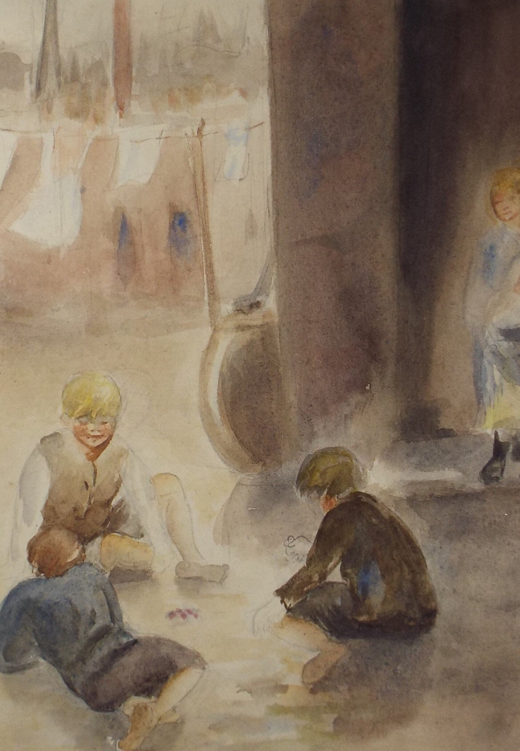 Original Watercolour on Paper, 'Boys playing Marbles', Lucie Cole-Hamilton (20th Century, British), circa 1915