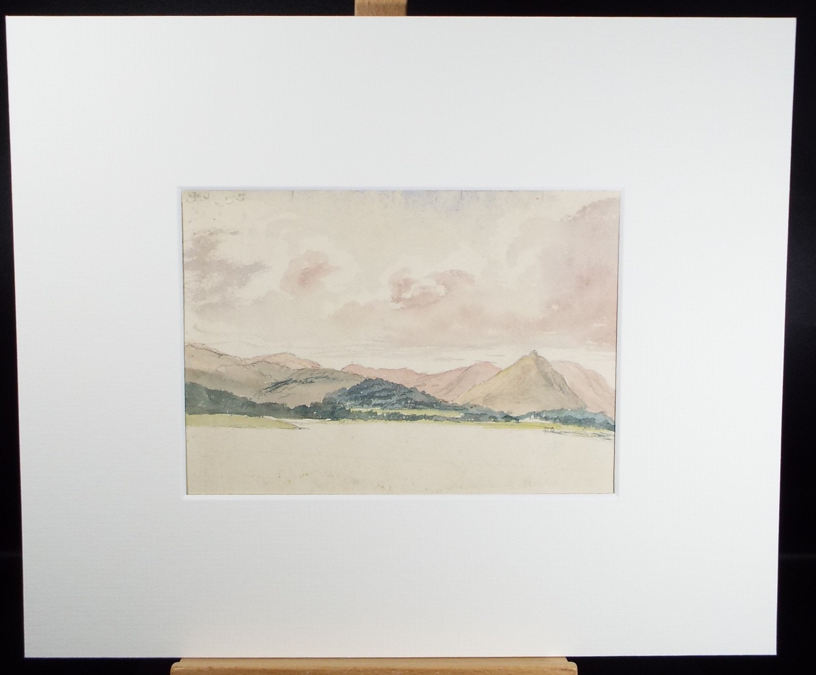 Original Watercolour Sketch, 'Loch with Distant Hills', c1920, Unknown Artist