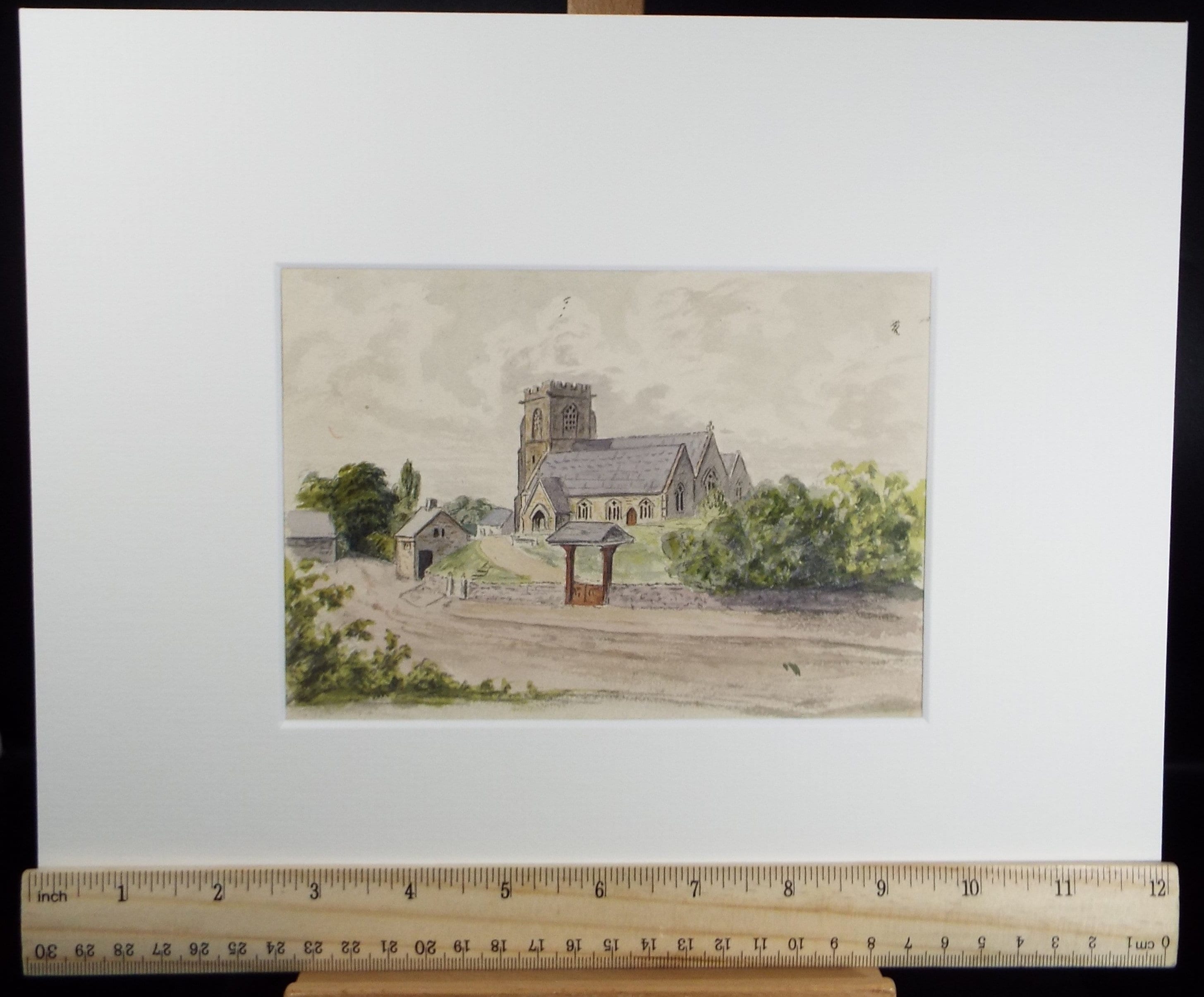Original Watercolour, 'Village Church', Circa 1890, Artist Unknown