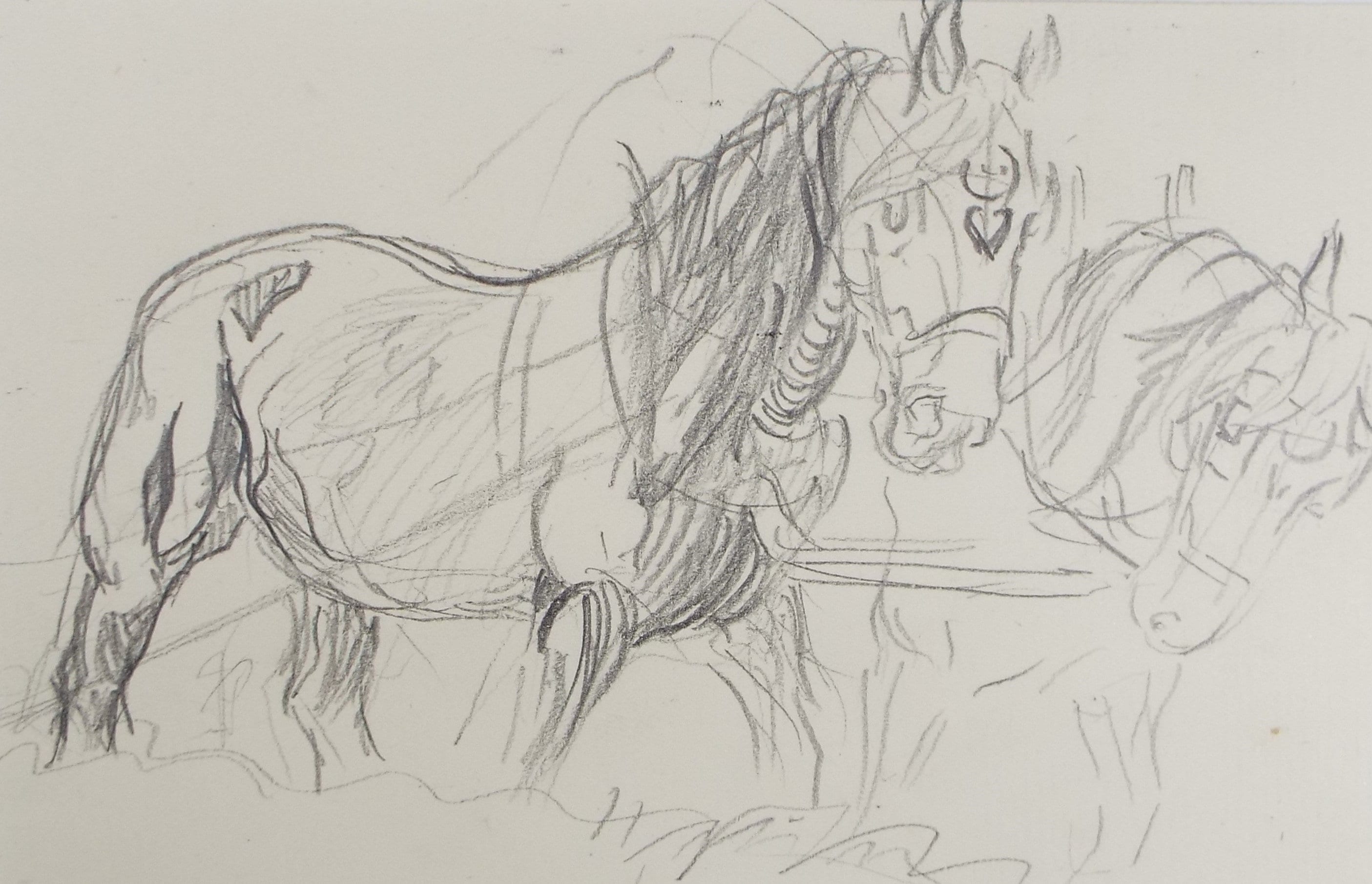 Original Pencil Sketch,'Study of Heavy Horses', Helen Collins (1921-1990), circa 1938/9