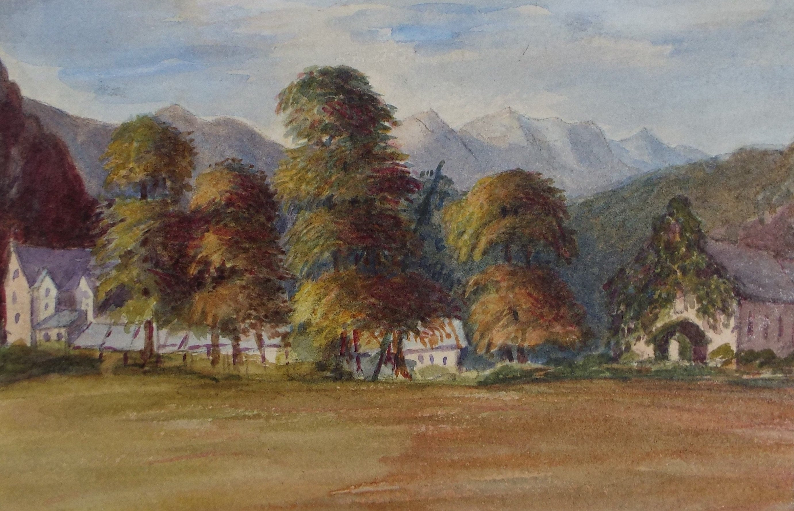 Original Watercolour on Paper, 'Village with Trees',Late 19th Century, Artist Unknown