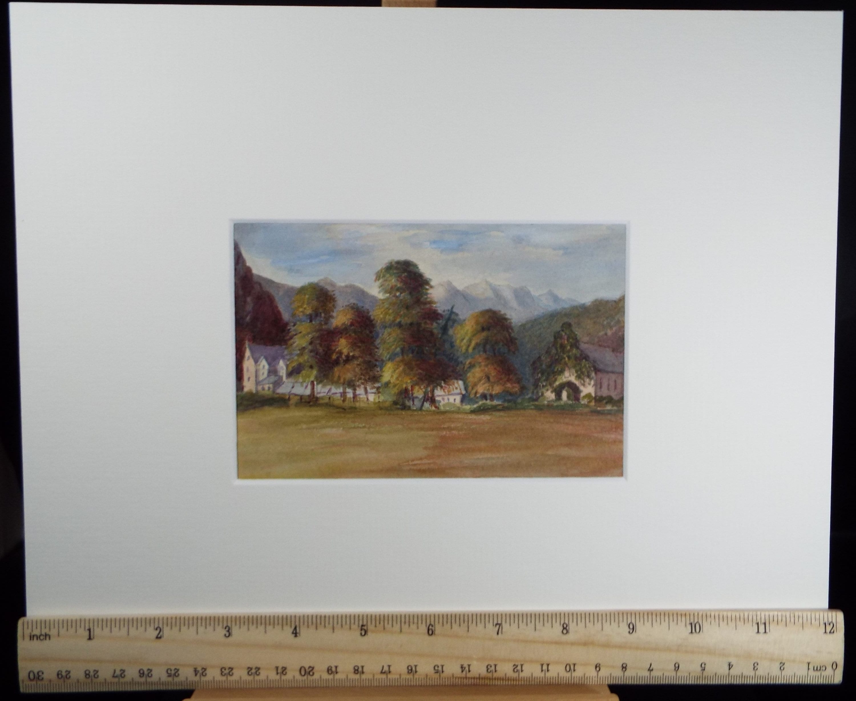Original Watercolour on Paper, 'Village with Trees',Late 19th Century, Artist Unknown