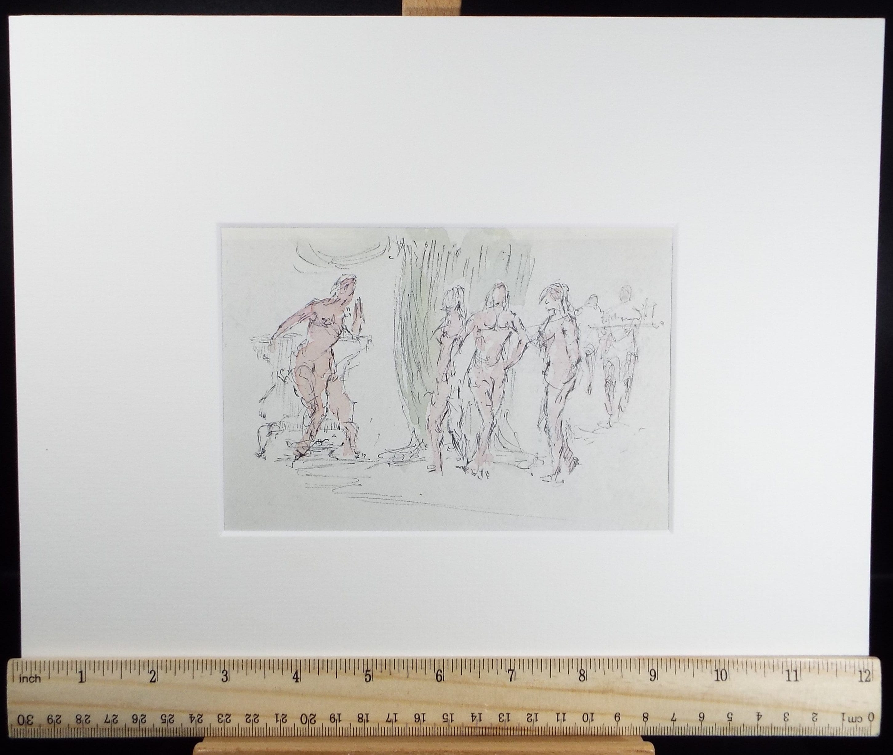Original Watercolour & ink drawing, 'Figure Studies', Hugh McKenzie (1909-2005), Mid 20th Century