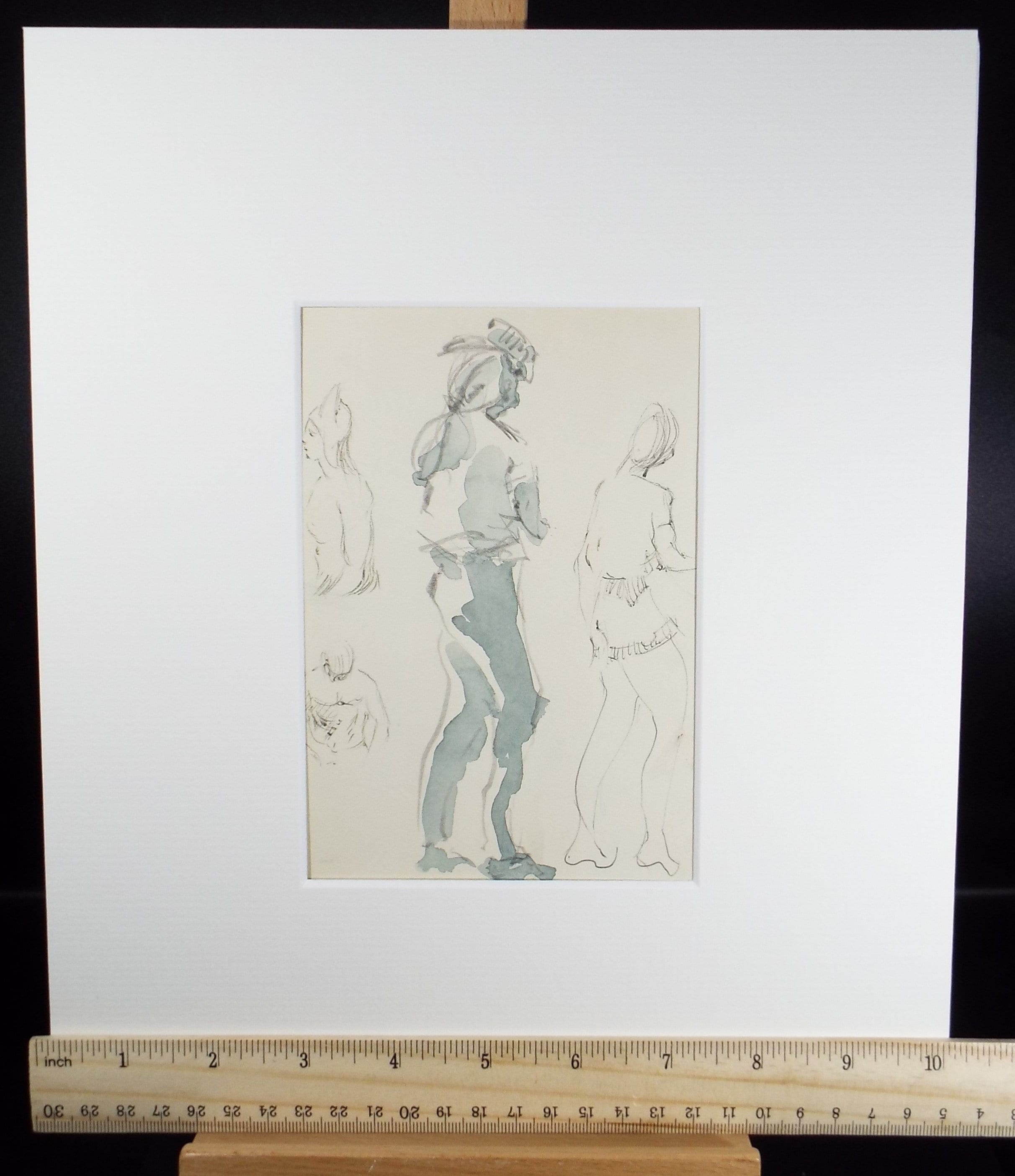 Original Watercolour & Pencil drawing, 'Figure Studies', Hugh McKenzie (1909-2005), Mid 20th Century