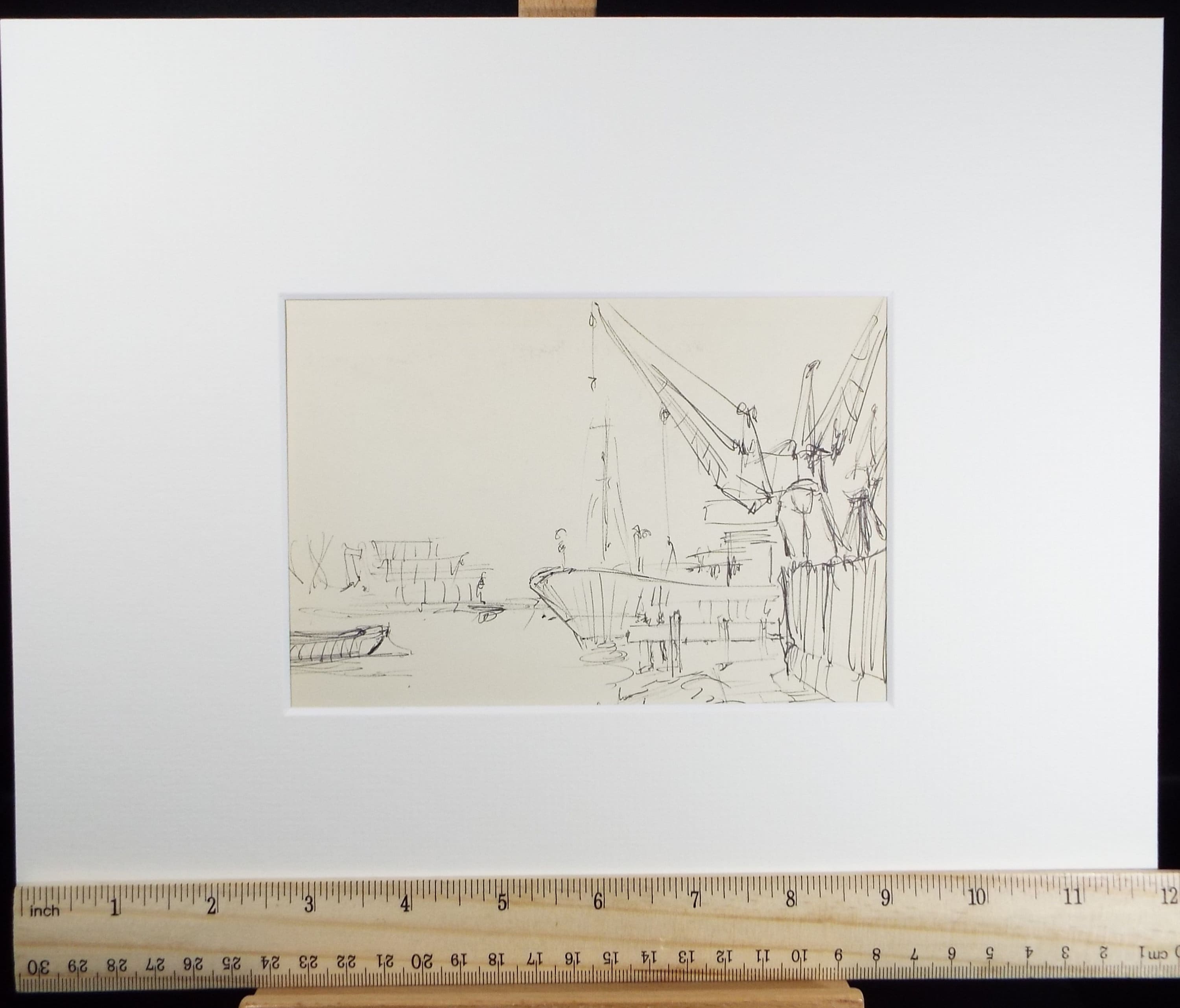 Original Pen & Ink drawing, 'The Quayside', Hugh McKenzie (1909-2005), Mid 20th Century