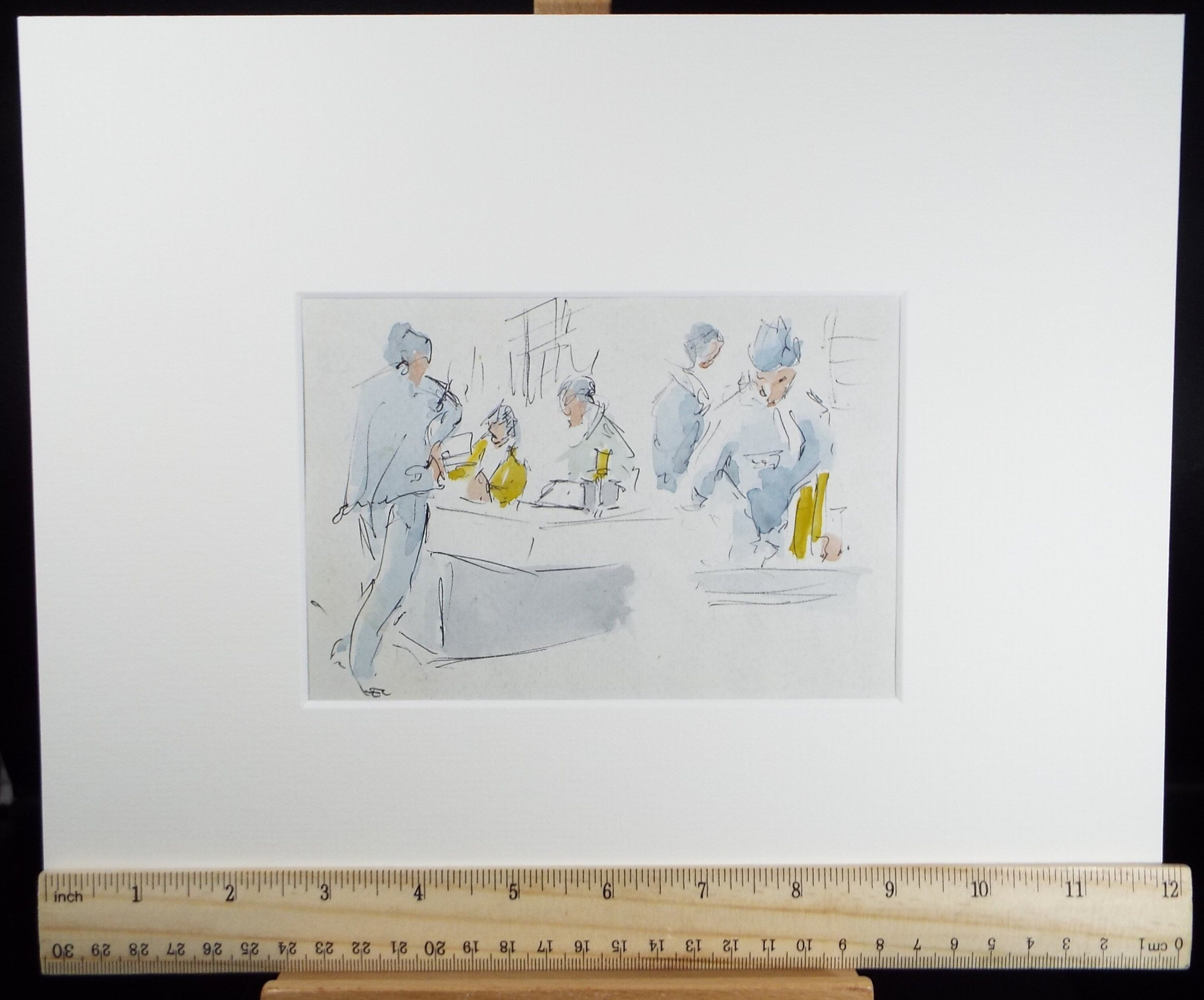 Original Watercolour & ink drawing, 'Hospital Figures', Hugh McKenzie (1909-2005), Mid 20th Century