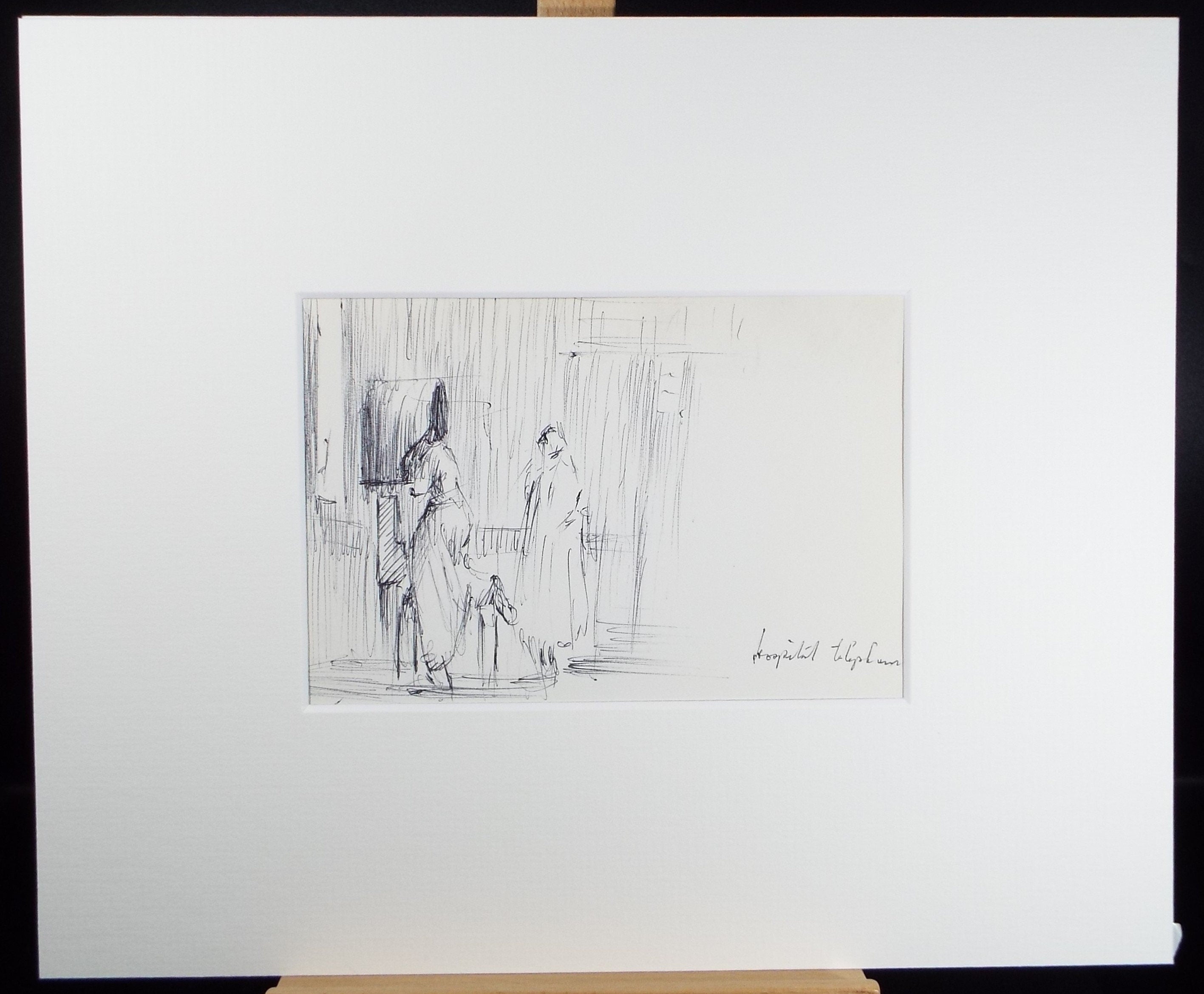 Original Pen & Ink drawing, 'Hospital Telephone', Hugh McKenzie (1909-2005), Mid 20th Century