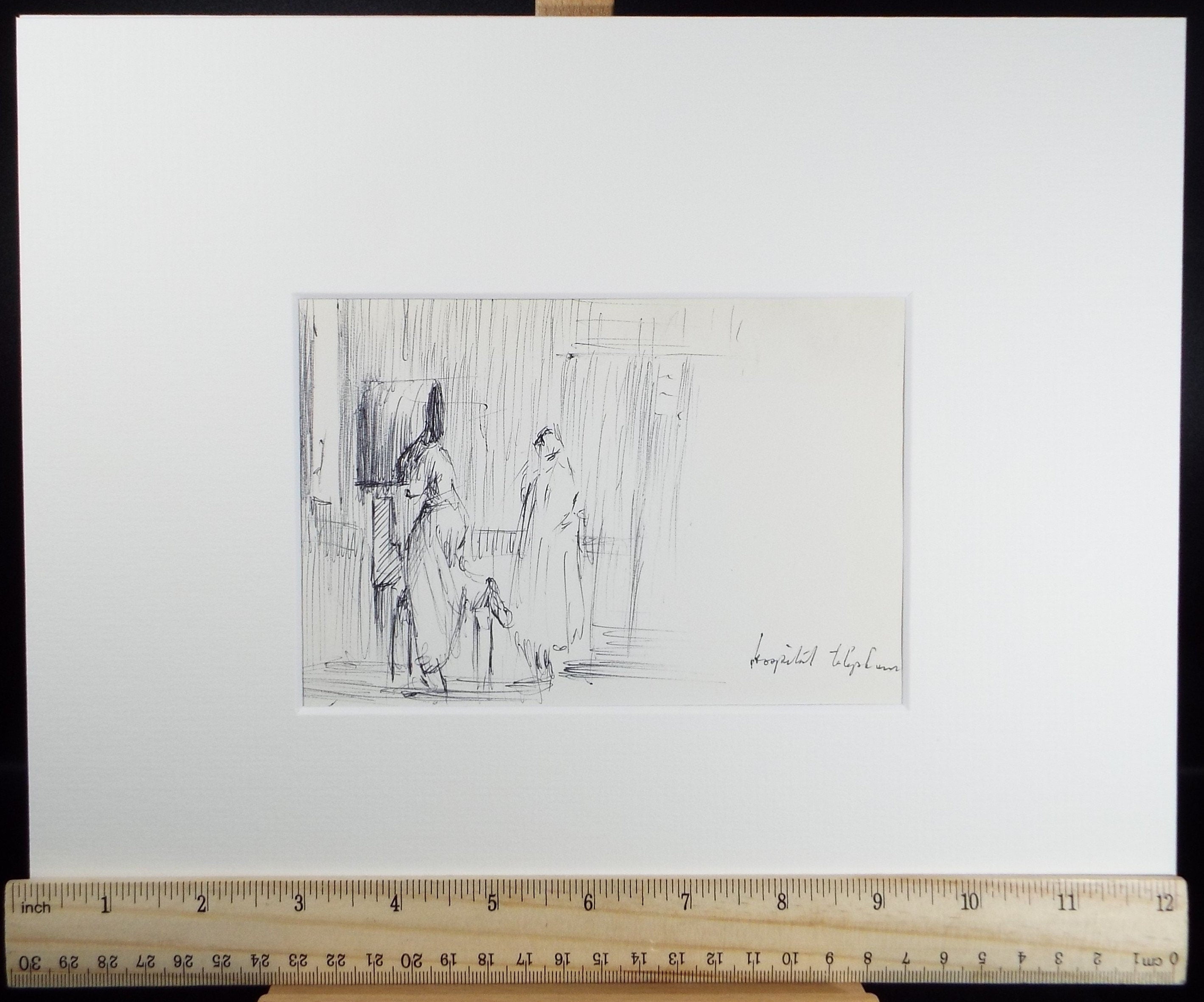 Original Pen & Ink drawing, 'Hospital Telephone', Hugh McKenzie (1909-2005), Mid 20th Century